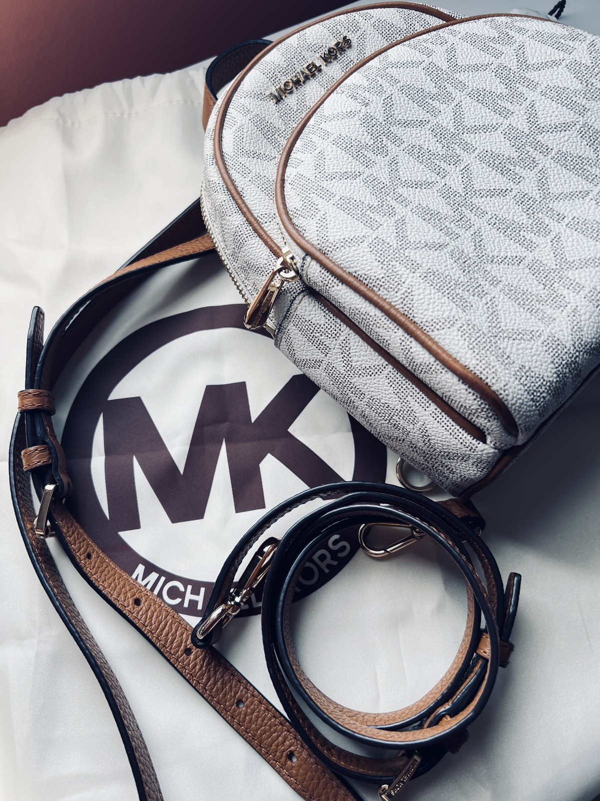 Michael Kors Mini Backpack Beige/Brown Leather