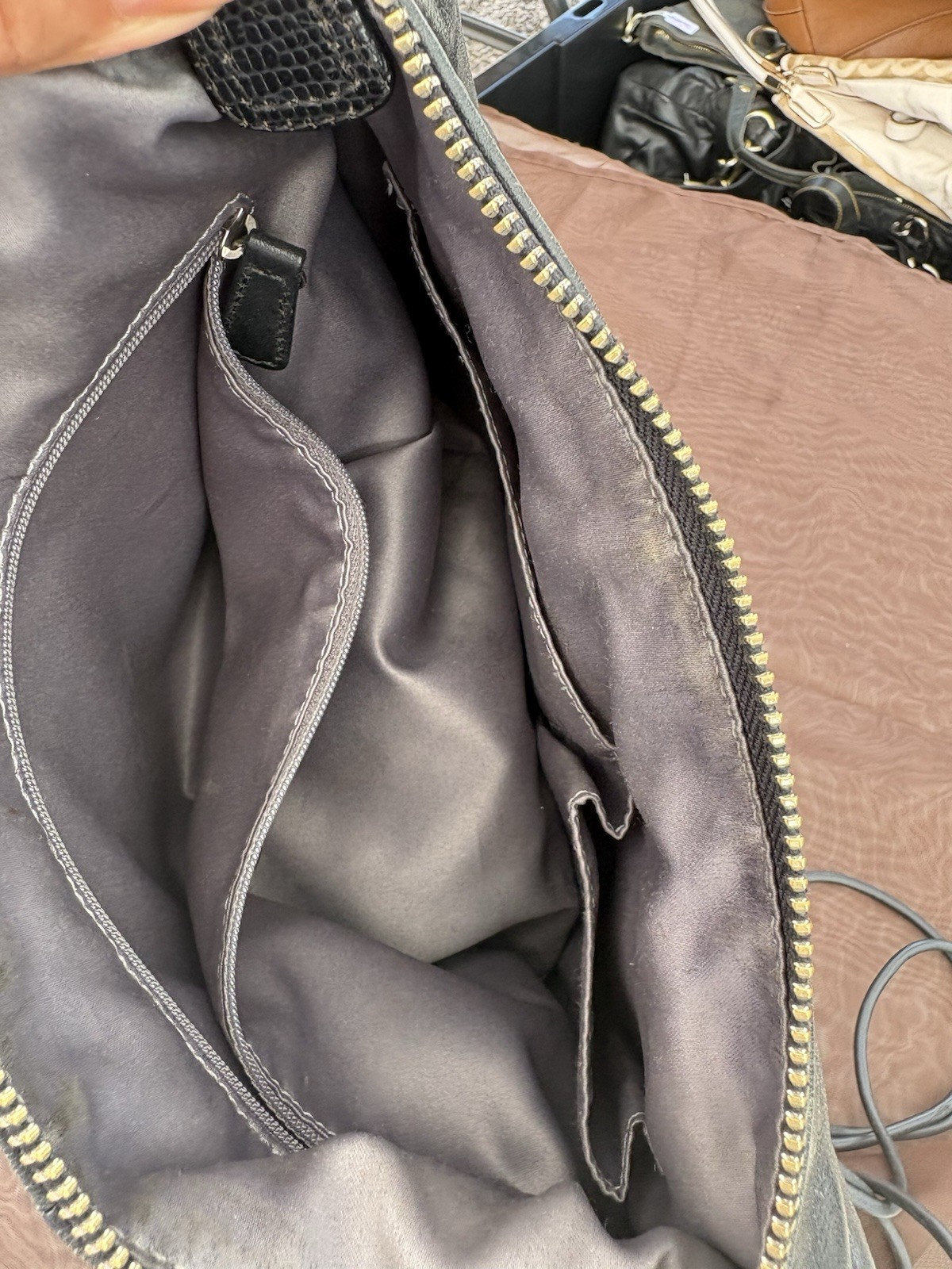 Coach Gray Tote Bag Zip Top Detachable Strap Inner/Outer Pockets Silver