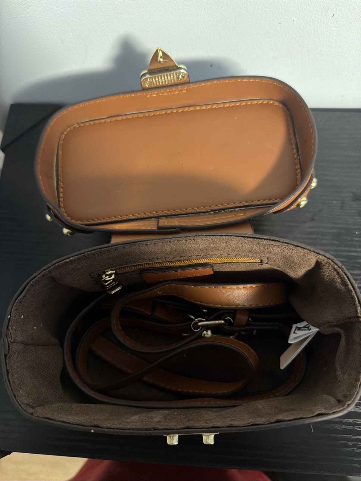 Small Brown Monogram-Style Handbag | Faux Leather | New Without Tags