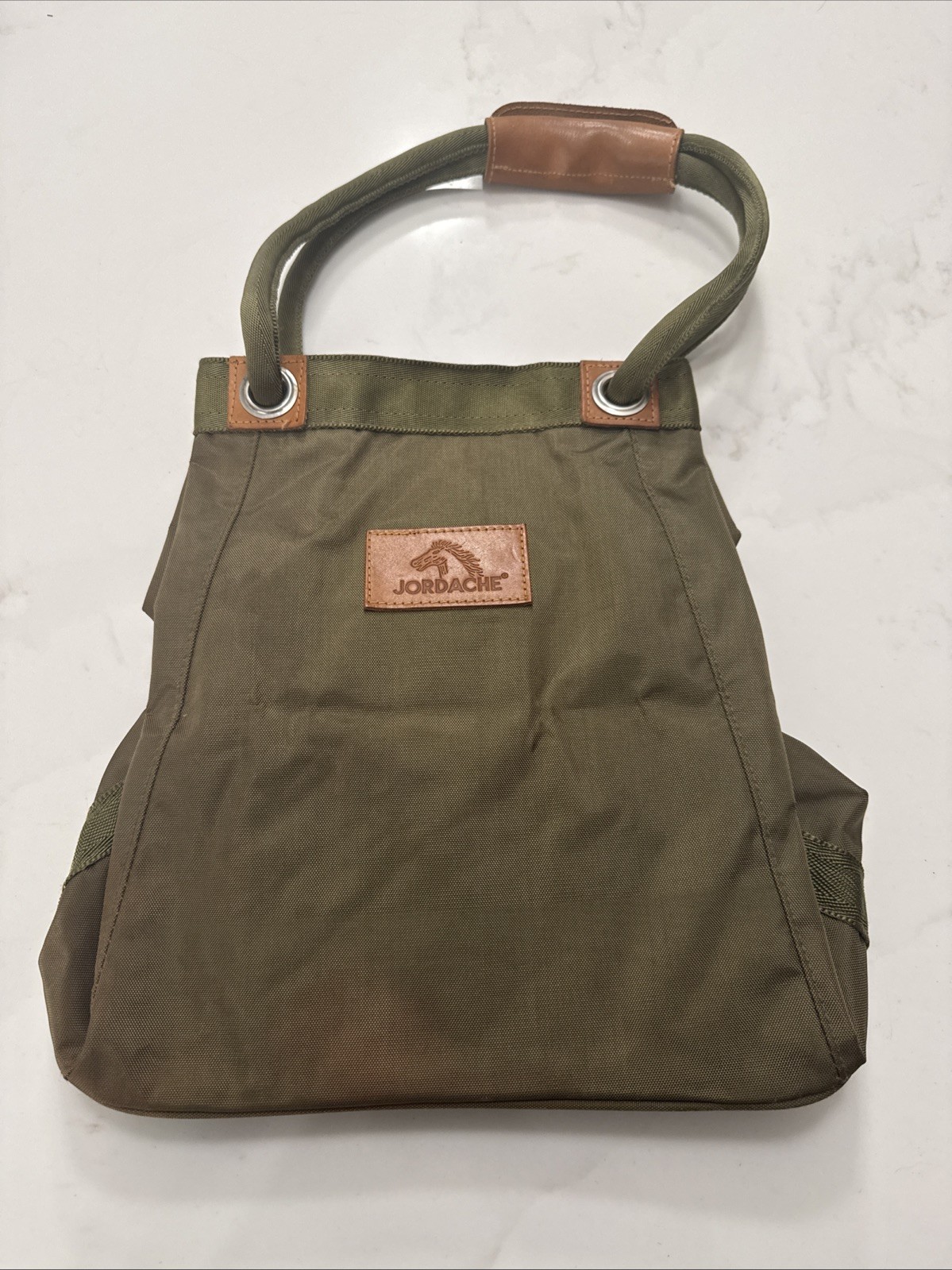 Jordache Olive Green Nylon Tote Bag with Leather Accents Shoulder Handbag Purse