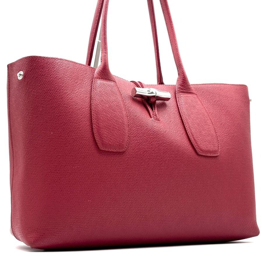 Longchamp Roseau Red Leather Tote Bag A4 Large Self Standing Auth