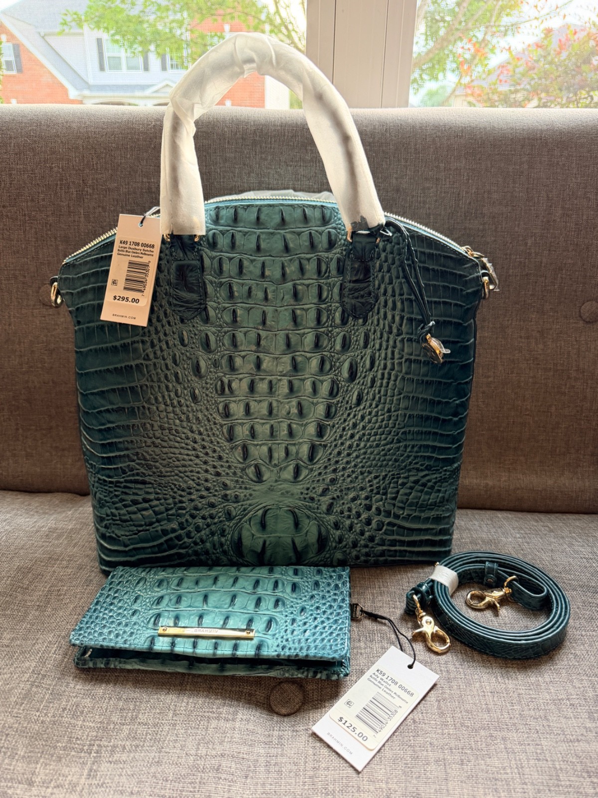 NEW Brahmin Large Duxberry Satchel Bottle Blue Ombre with Ady Wallet