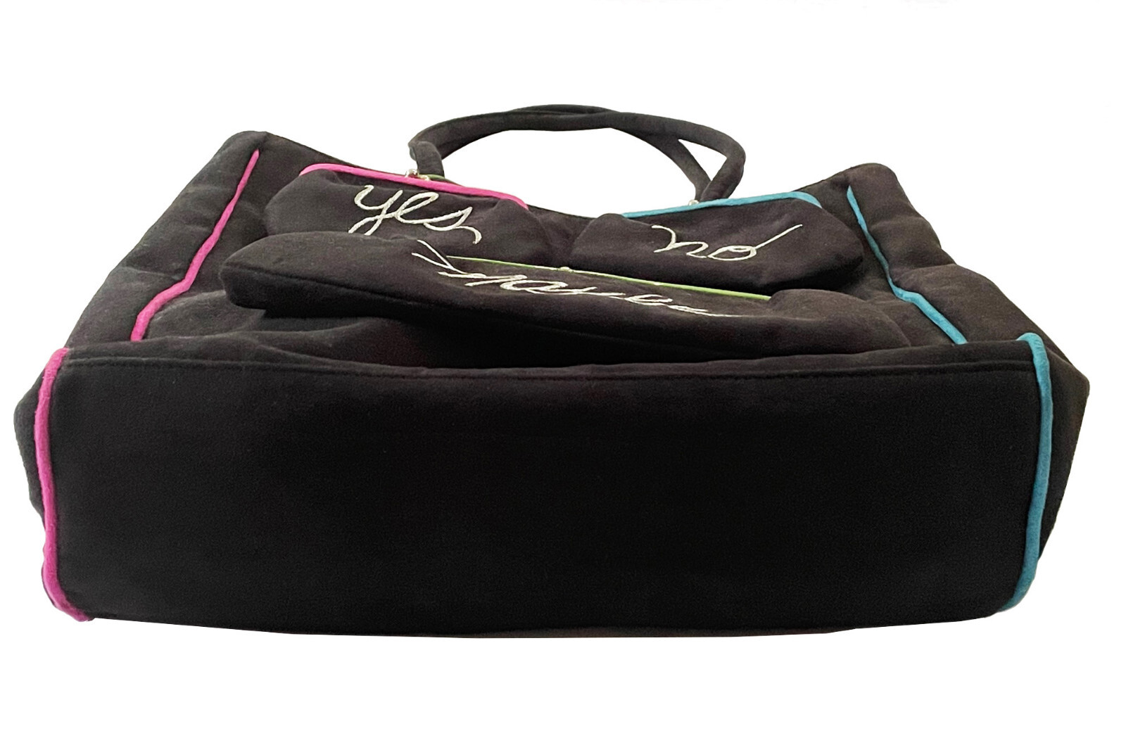 LULU GUINNESS Vintage Tote Bag Black Ultrasuede “Yes, No, Maybe” Purses Dustbag