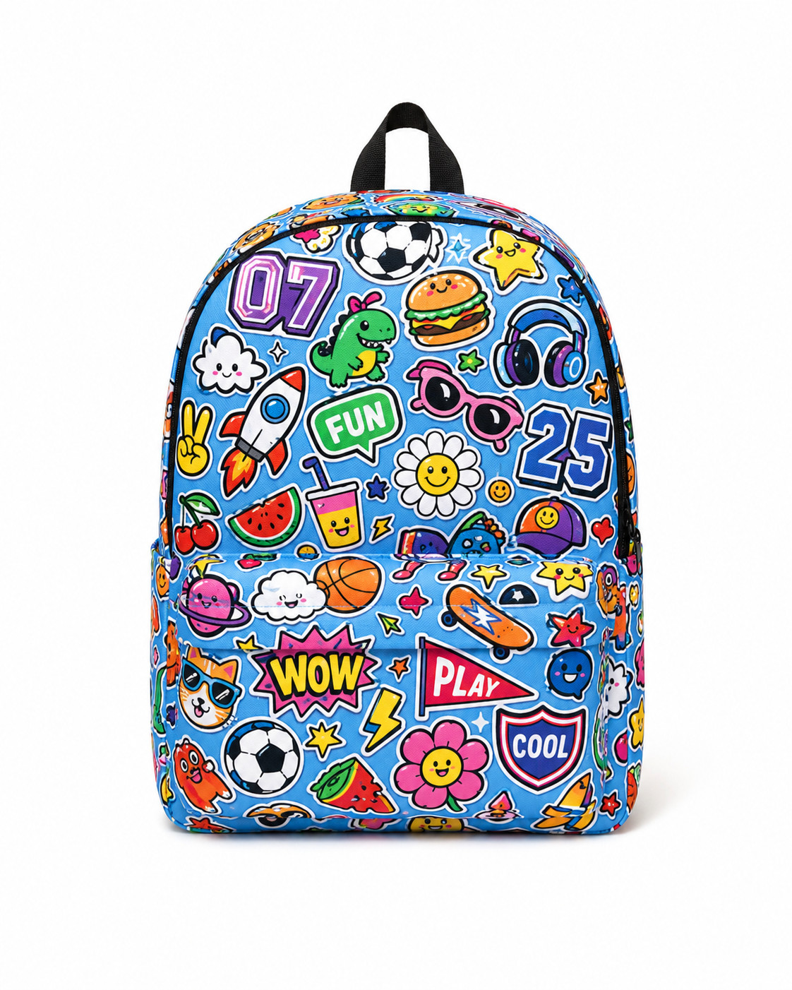 Colorful Sticker Backpack, Kids Pop Art School Bag, Fun Doodle Print Travel Back