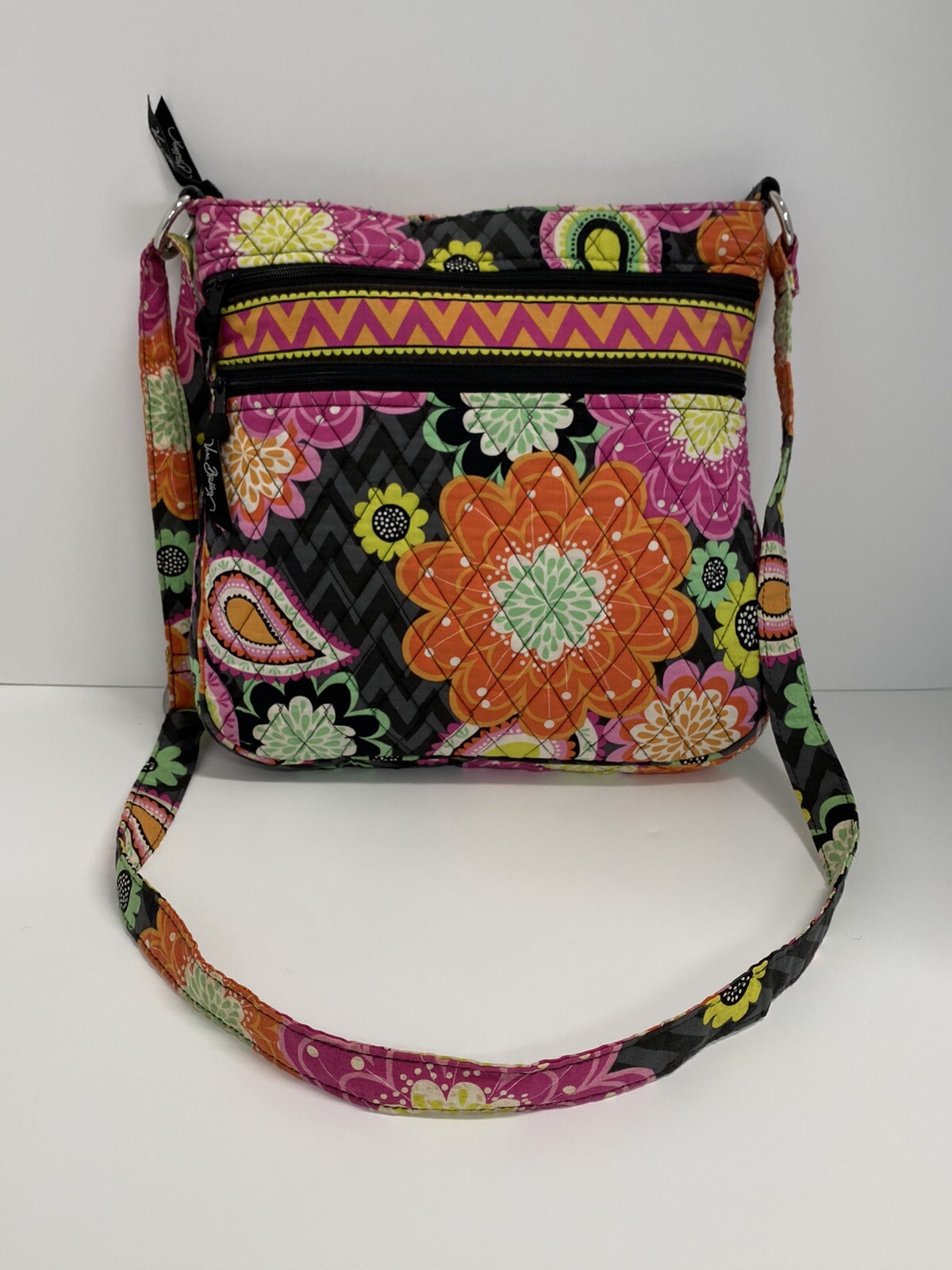 Vera Bradley crossbody bag 11″X11″ floral brown orange and pink