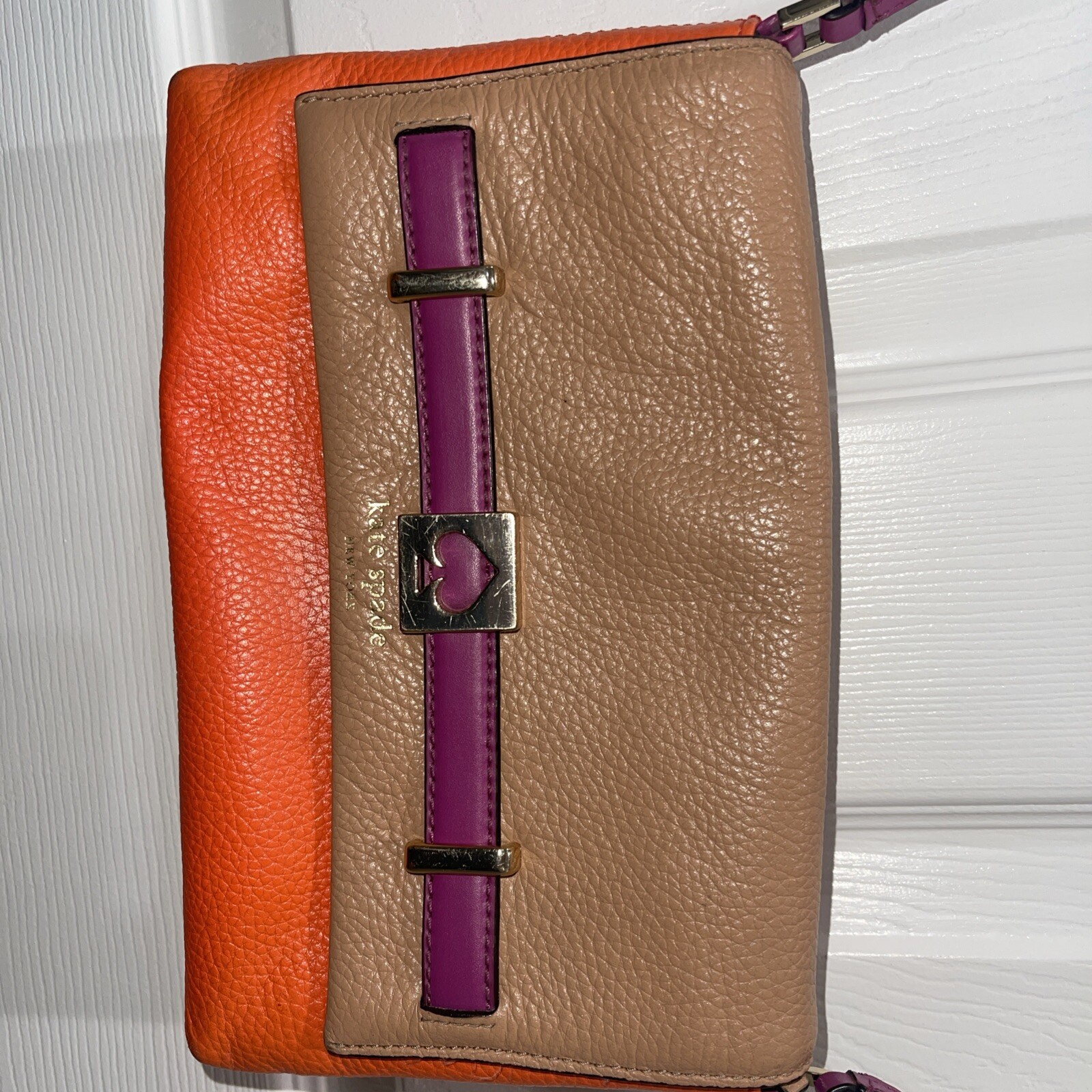 Kate Spade New York Loula Houston Crossbody Bag Colorblock Orange Tan Purple