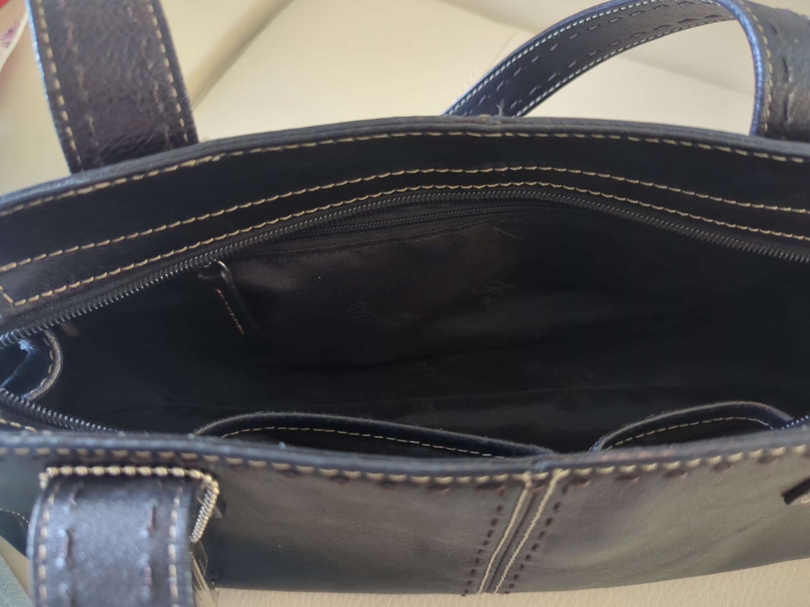 Fossil Black Leather “1954” Style Baguette Purse 12in longx 5in Tallx 4in Wide