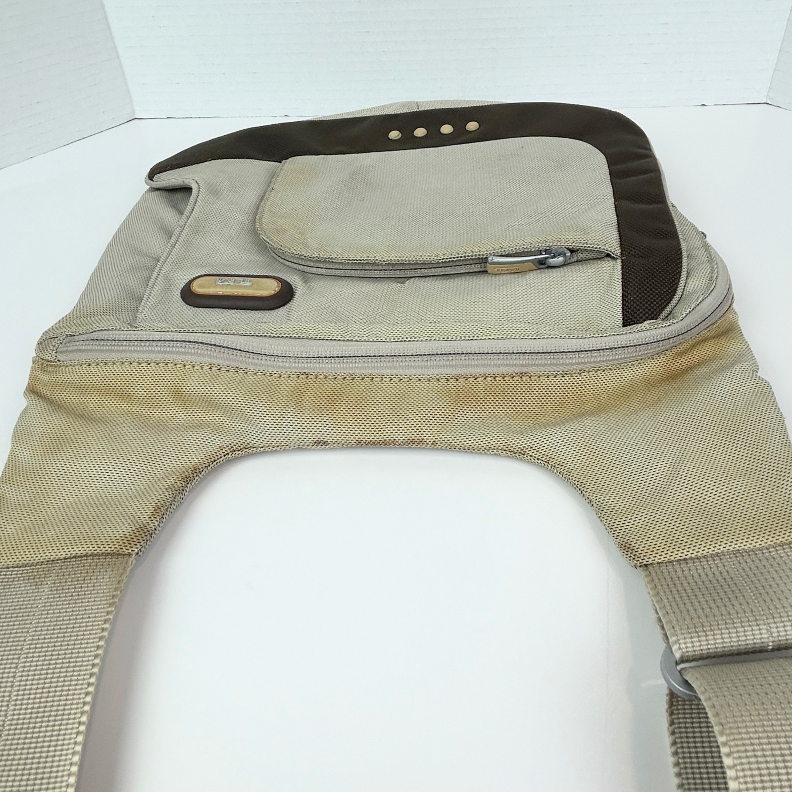 Tumi T Tech Flow Flap Crossbody Bag Nylon Beige Travel Handbag Messenger Purse