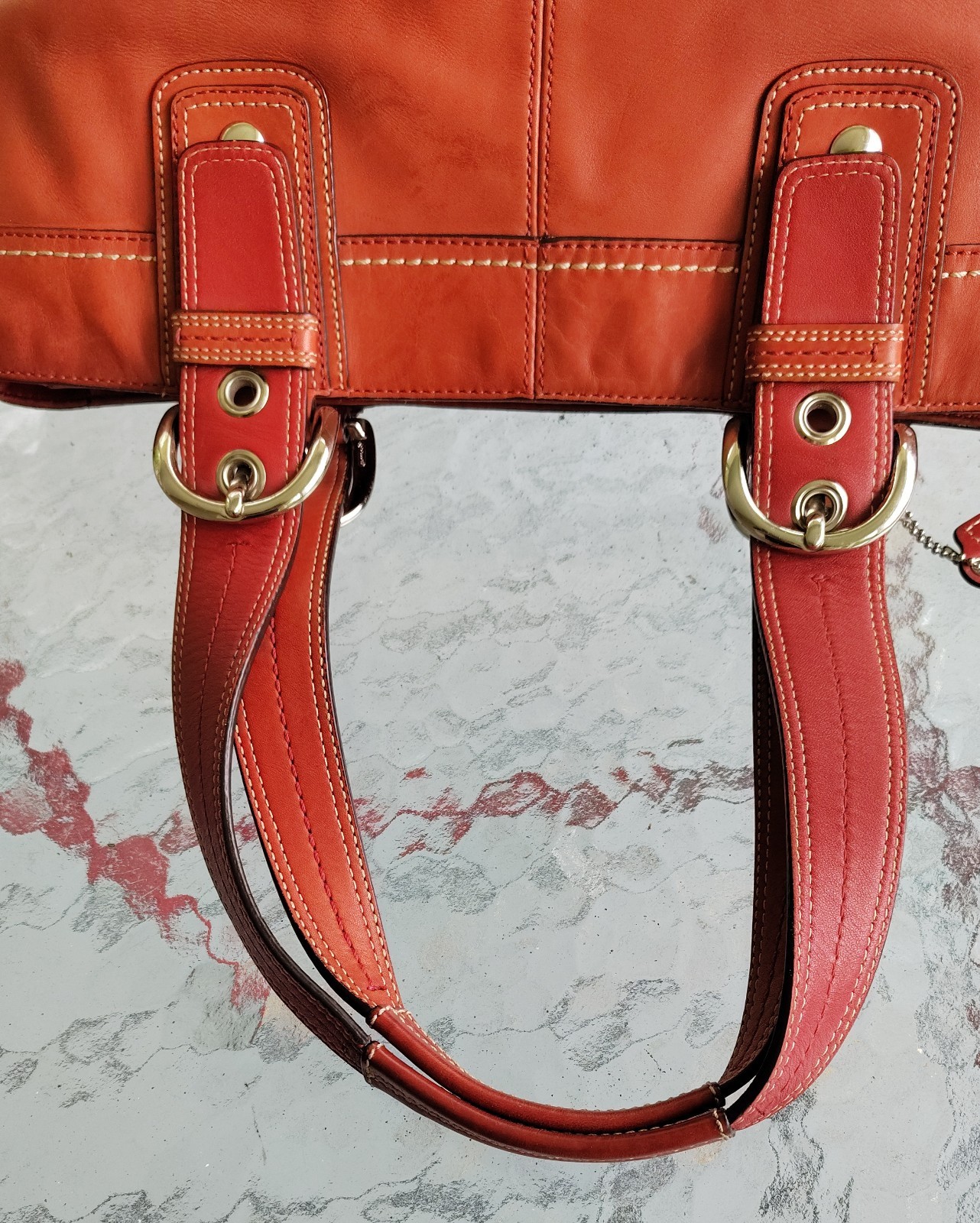 Coach LARGE F13732 Vintage Pumpkin Orange Soho Y2K Pleated Leather Shoulder Bag