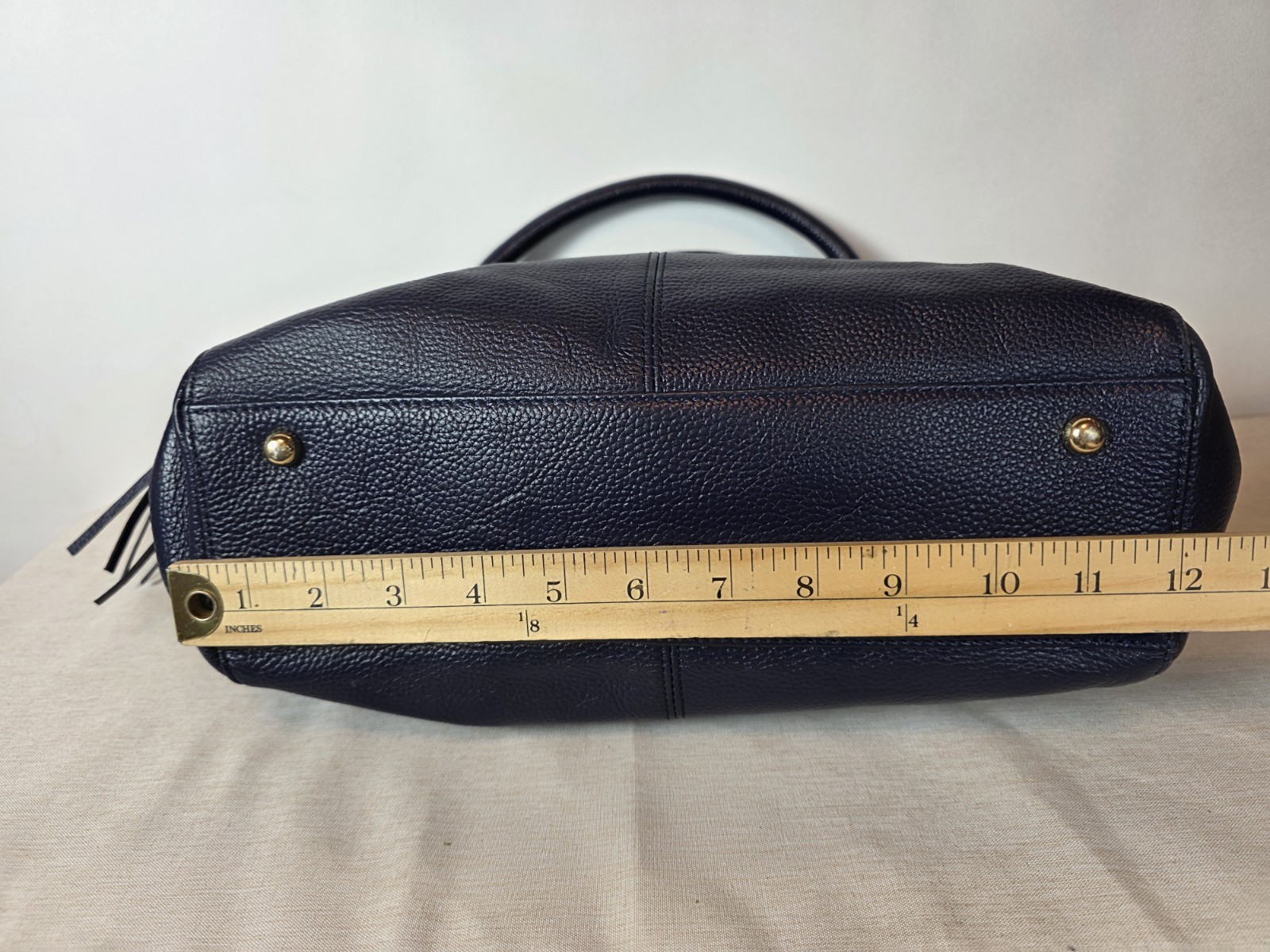 Onna Ehrlich Navy Blue L Satchel Crossbody Pebbled Leather Handbag Classic EUC