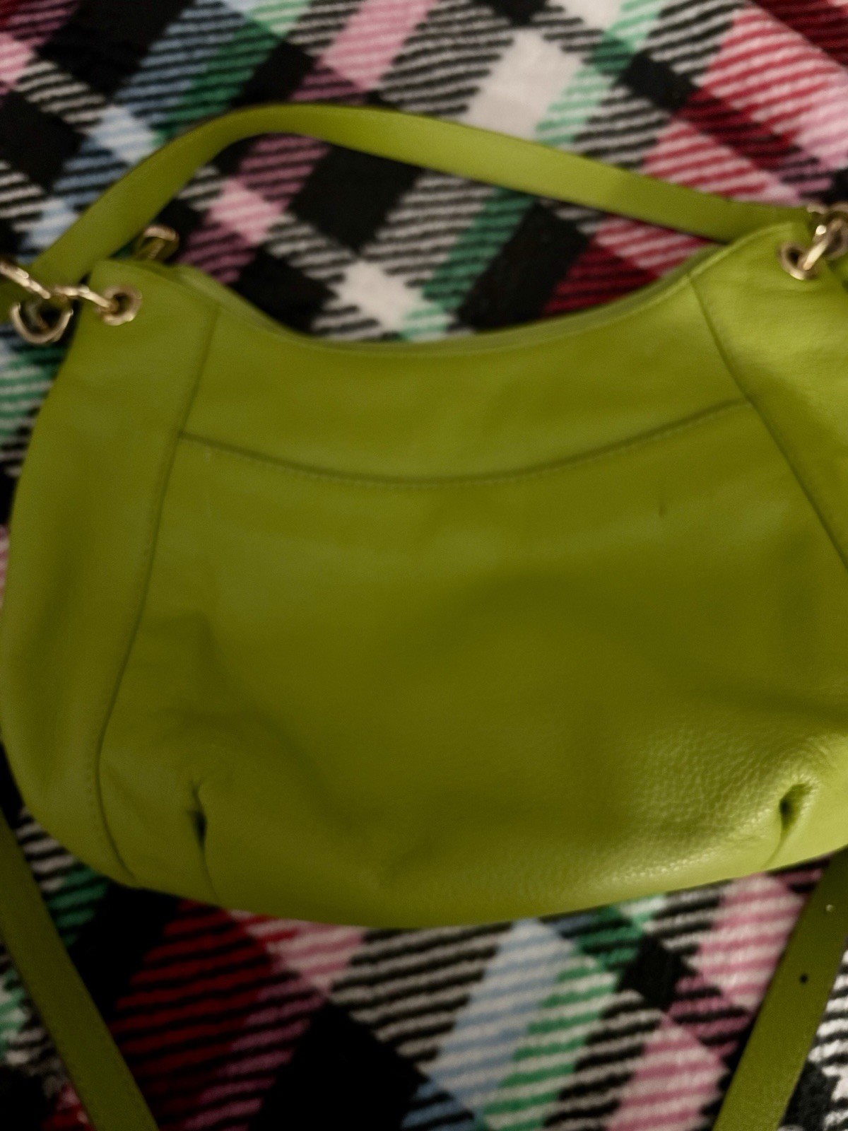 Michael Kors Lime Green Pebbled Leather Tassel Shoulder Bag Gold Hardware EUC