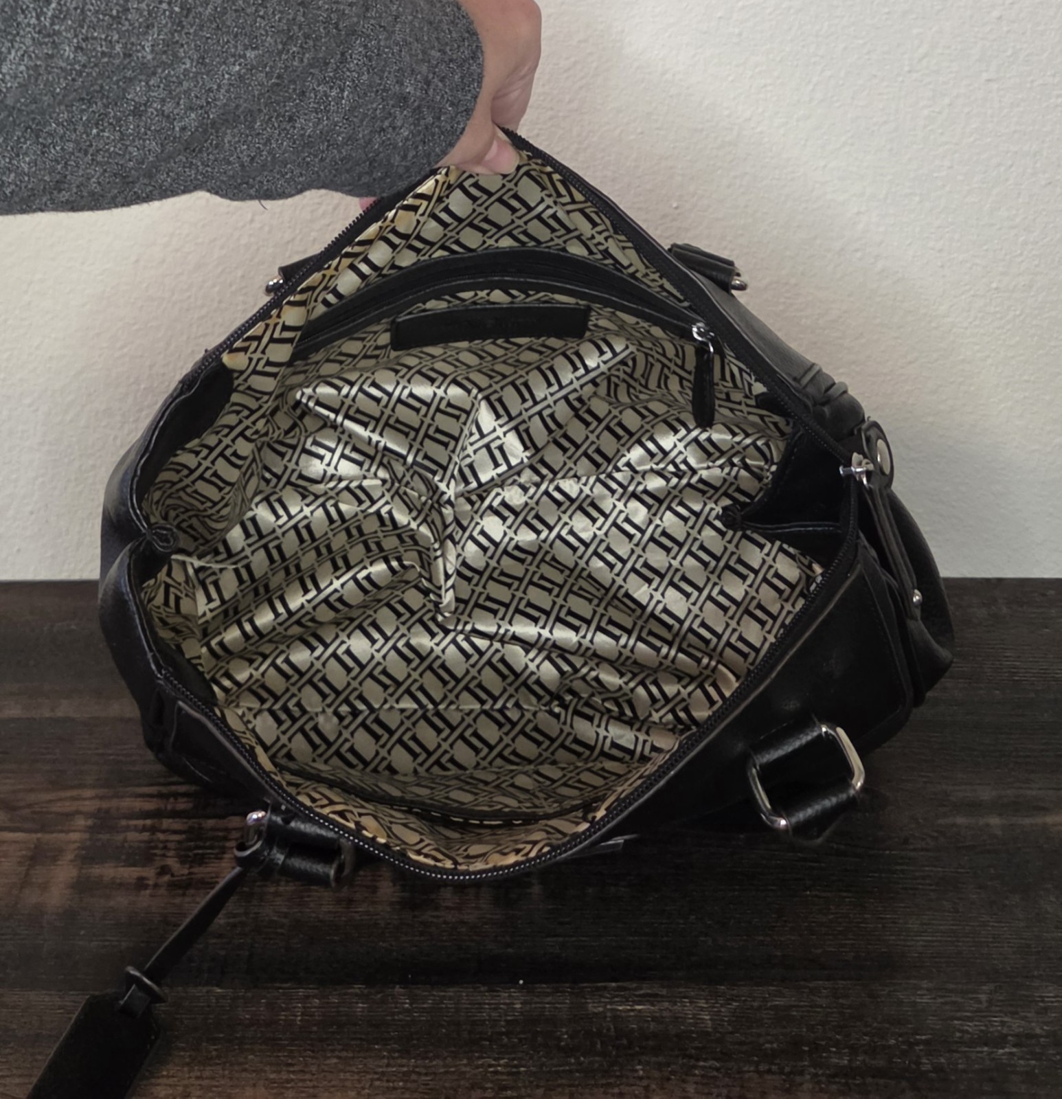 Tignanello Black Large Pebbled Top Handle Satchel Bag