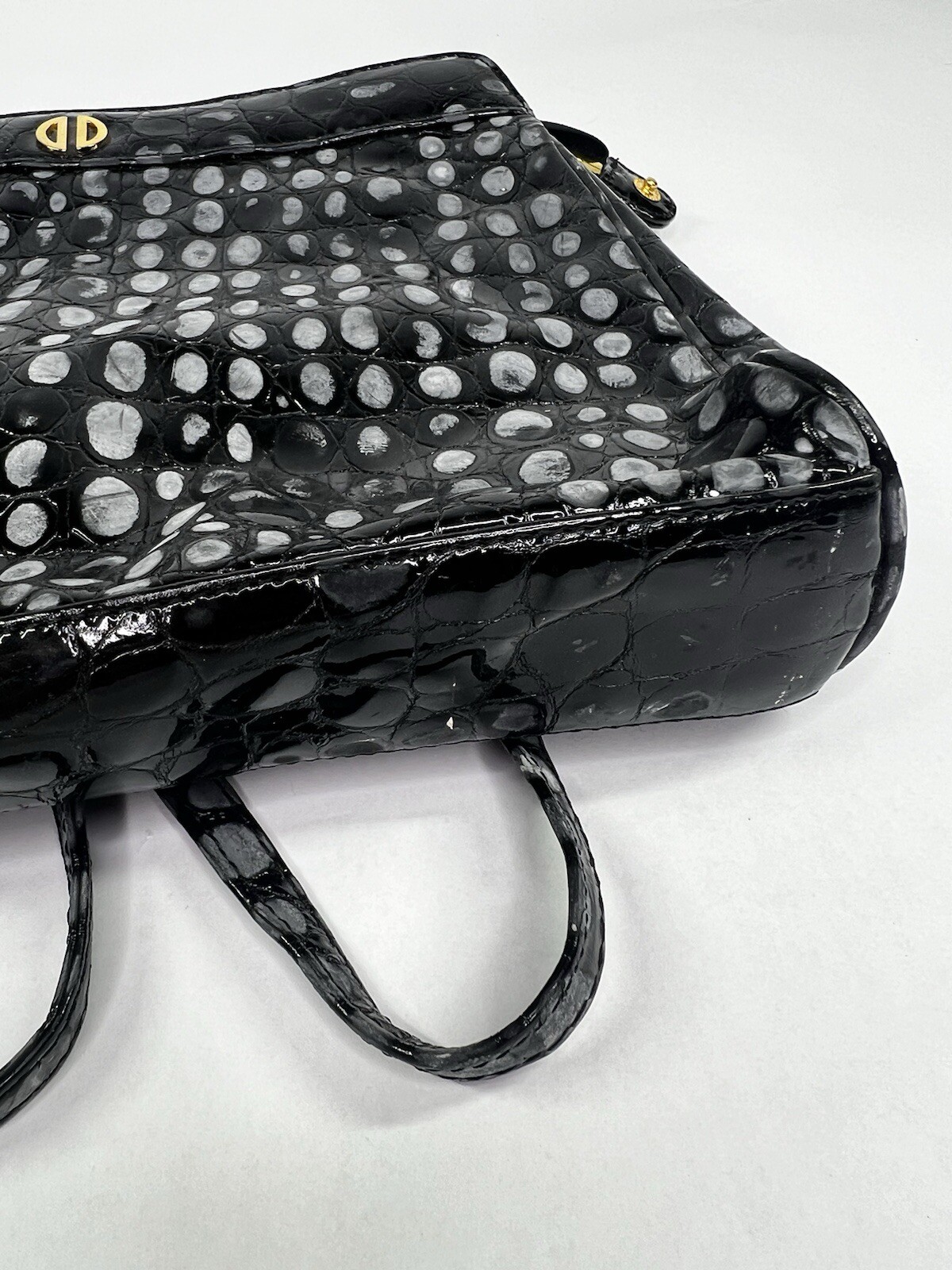 DAVID DART Black Embossed Leather Speckled Reptile Pattern Purse Handbag