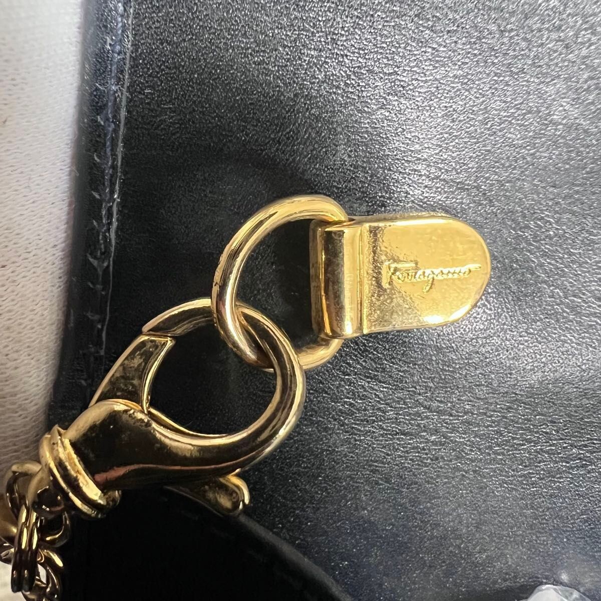 Salvatore Ferragamo Gancini Mini Shoulder Bag Black Leather Gold Italy 115cm