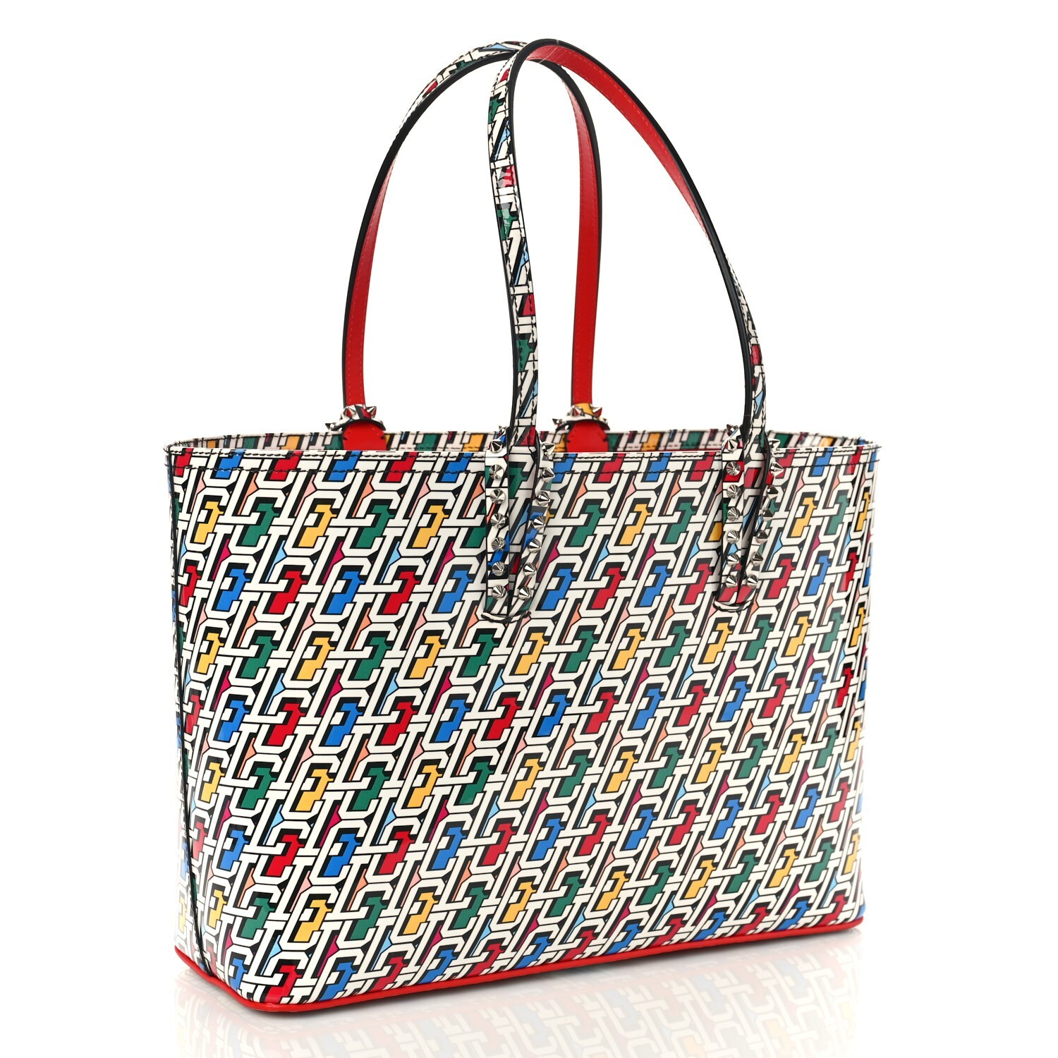 Christian Louboutin Cabata Small Leather Multicolor Red Tote Bag Pouch Italy NEW