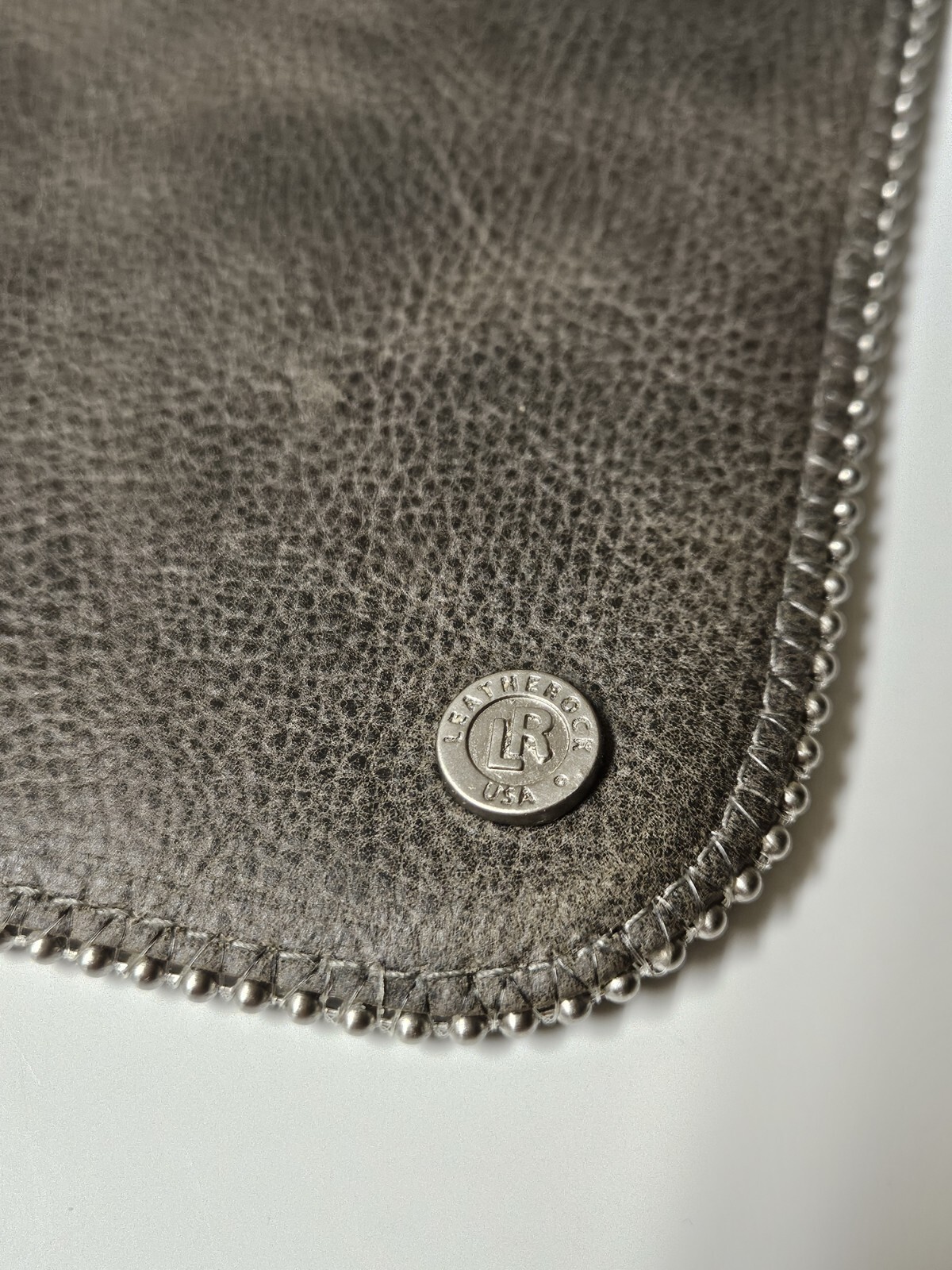 Leatherock USA Pebbled Leather Pouch Chain Detail & Crossbody Grey 7.75″x 6.25″