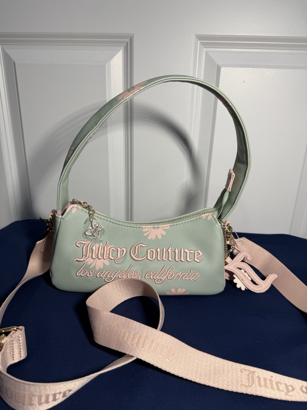 Juicy Couture Daisy Print Shoulder Bag Mint Green Pink Y2K Purse Womens New