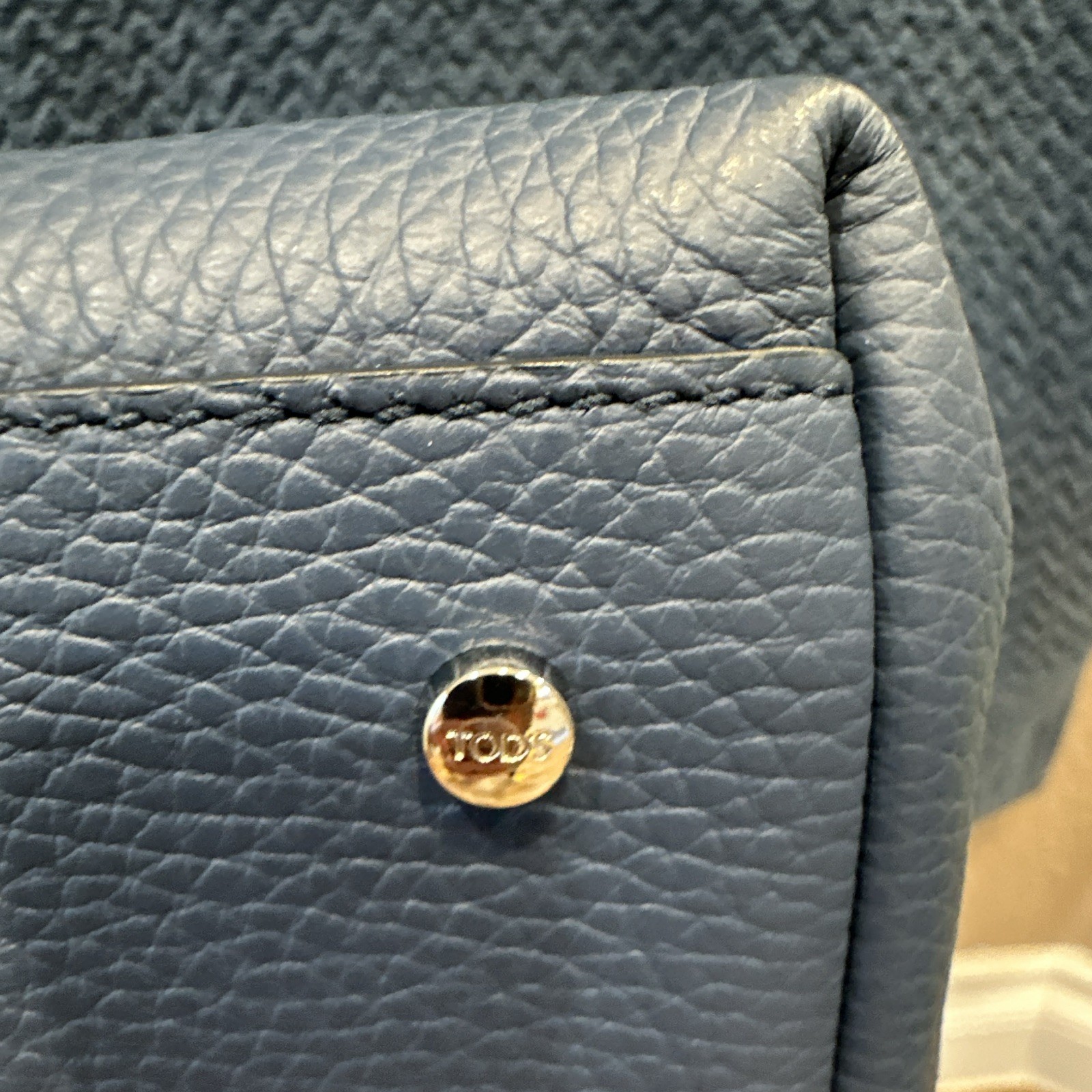 Tod’s Blue Small Pebbled Crossbody Bag, Magnetic Closure, Dust Bag, Pockets