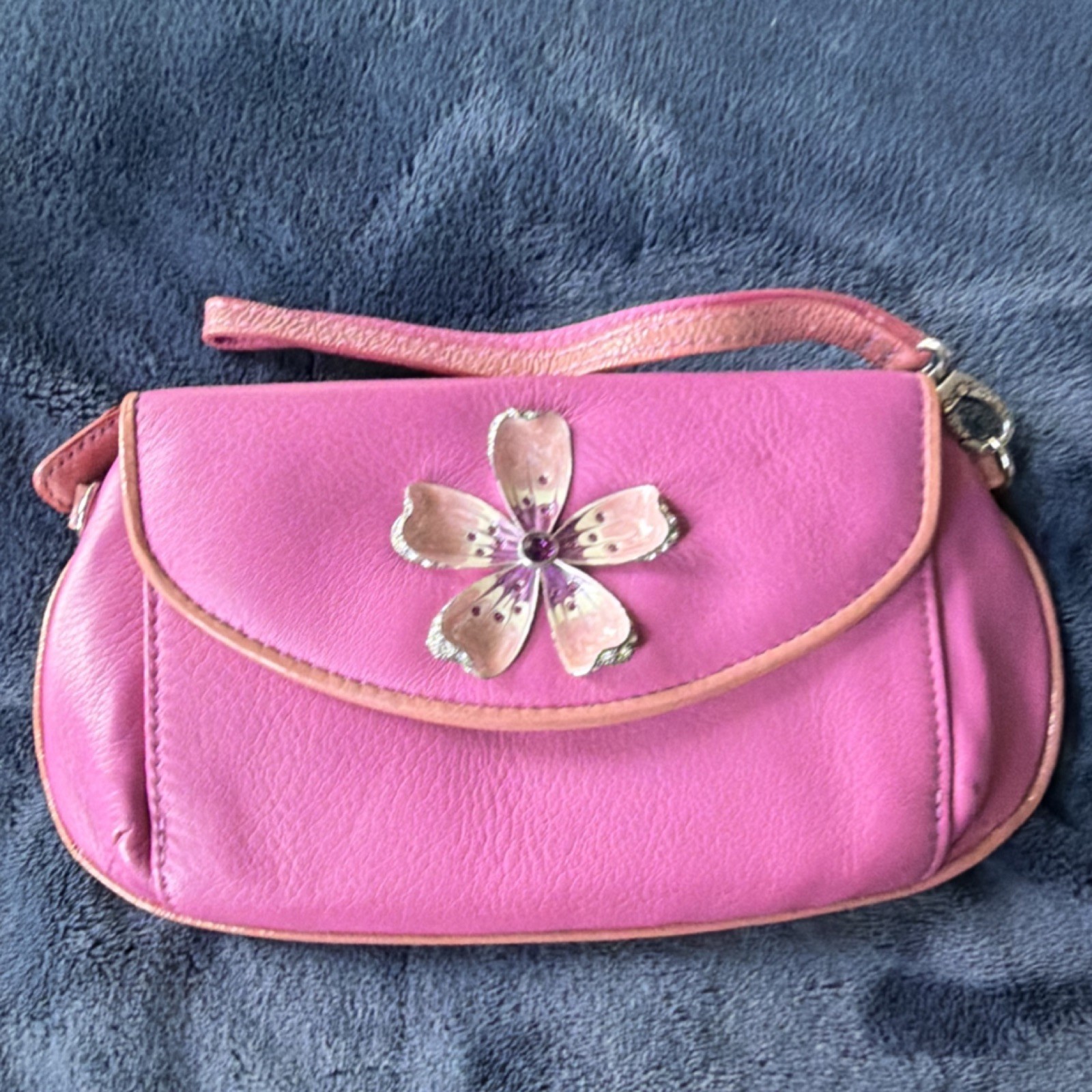 Brighton Pink Flower Accent Wrist Strap Clutch for Women, Classic Designer Style