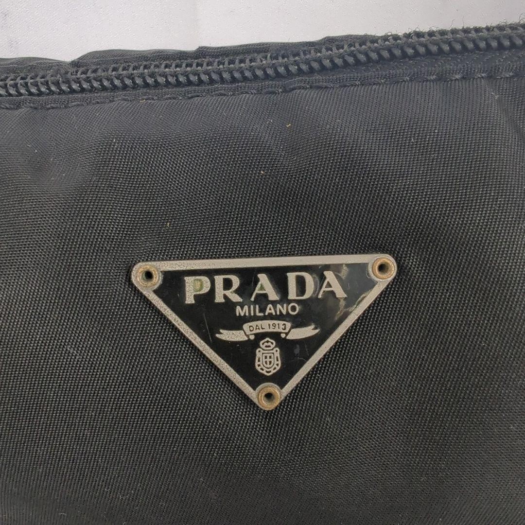 Prada Shoulder Pouch Bag Black Nylon Silver Zip Women Auth 25cm 11cm Used Italy