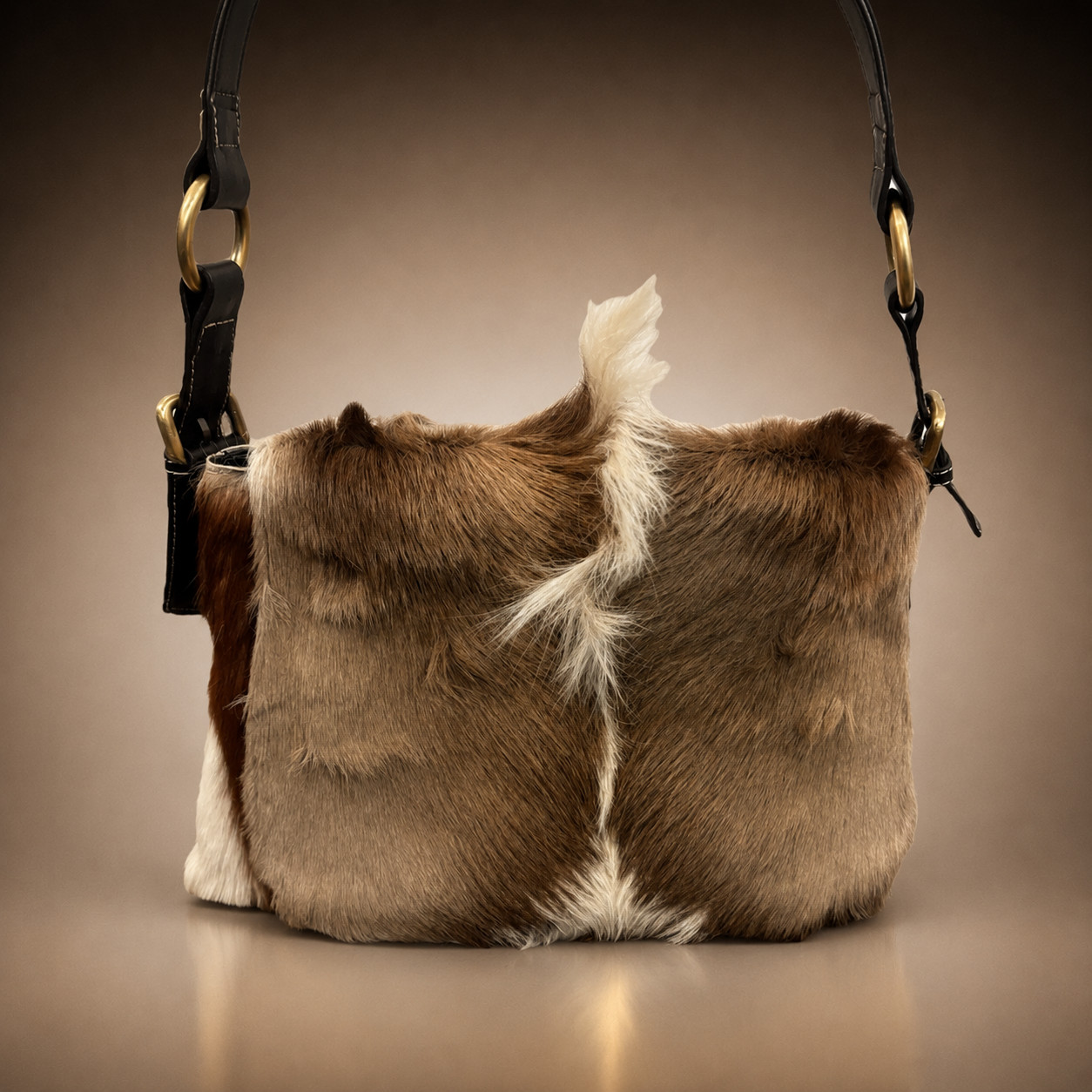 NEW Diane Gail Animal Print Shoulder Bag w/Springbok Fur Accents & Leather Trim