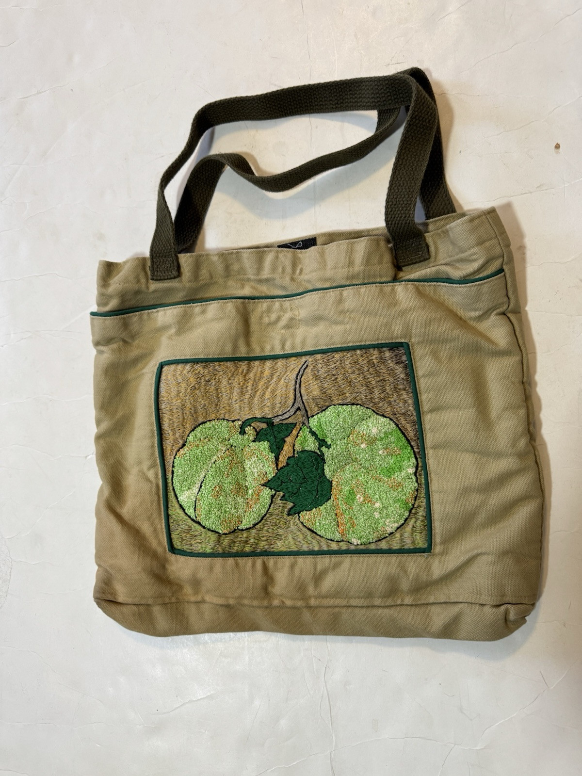 Threads Of Blessing Hand Double Handle embroidered Canvas Tote Bag 13 X 14.5 In.