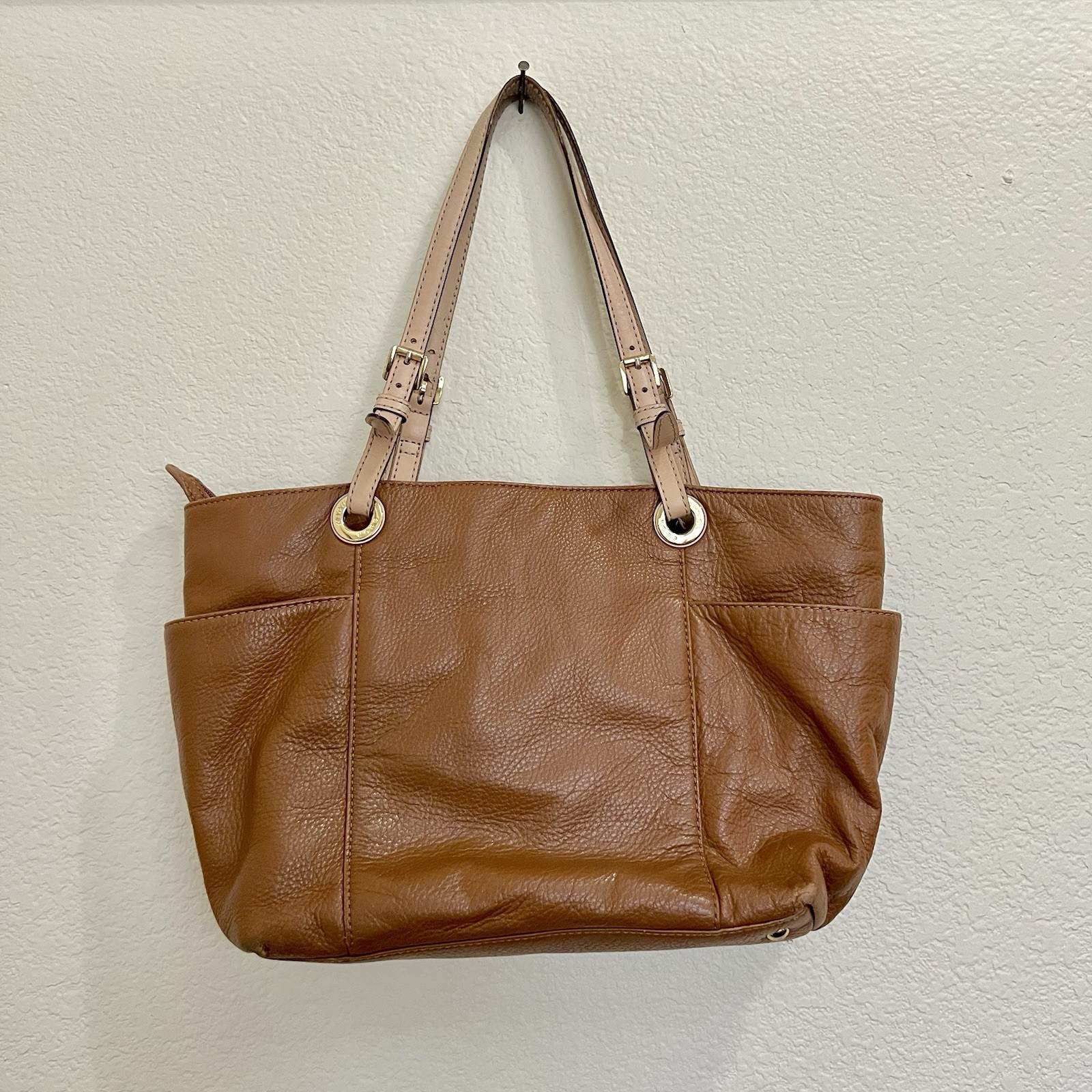 Michael Kors Jet Set Brown Saffiano Leather Top Zip Large Tote Shoulder Handbag
