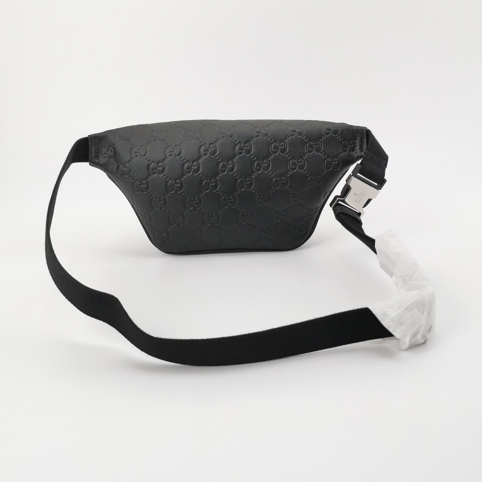 Gucci Guccissima Small Black Leather Waist & Chest Bag Silver Zip US Ship