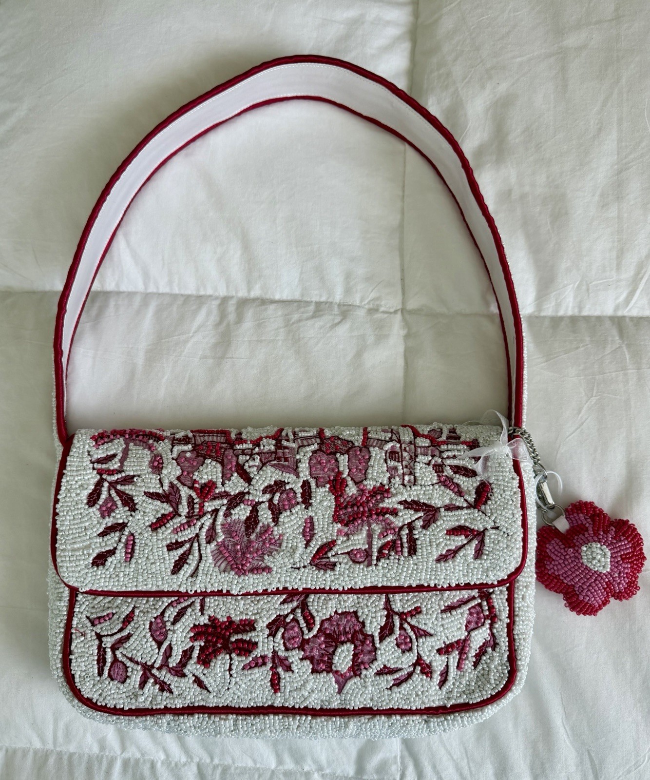 Handcrafted In India Cherry Blossom Floral Pink Beaded Bag Viral NWT