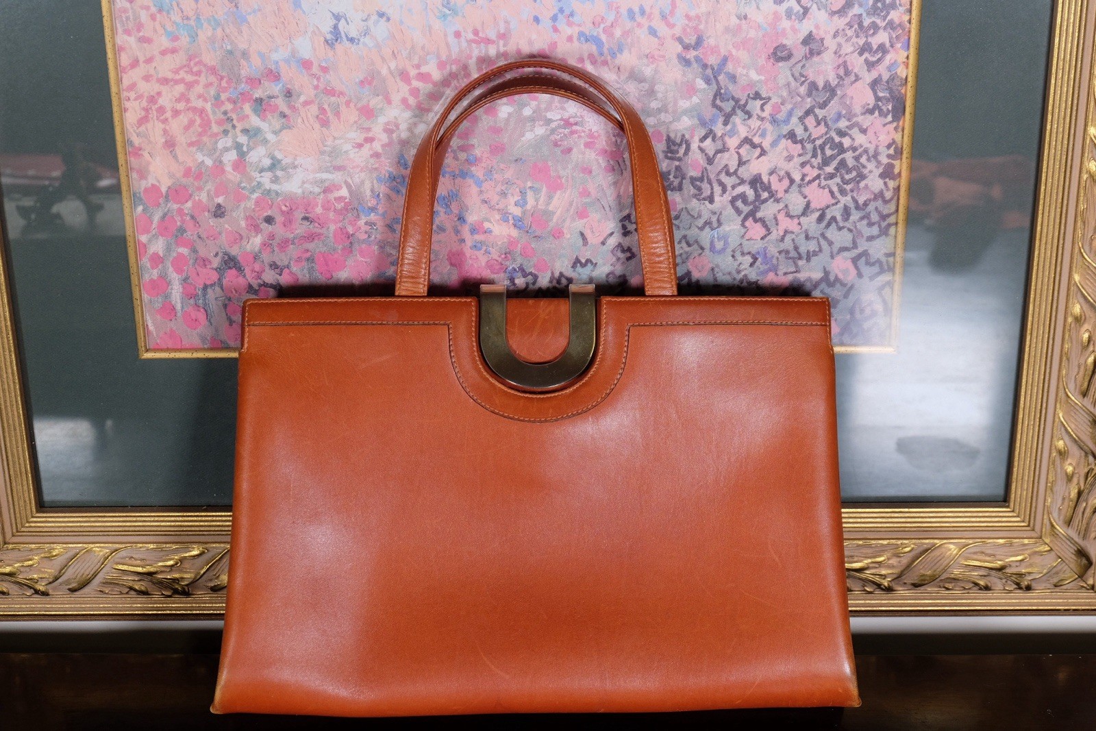 Vintage Leather Briefcase Satchel Handbag Smooth Calfskin Top Handle Brown Bag