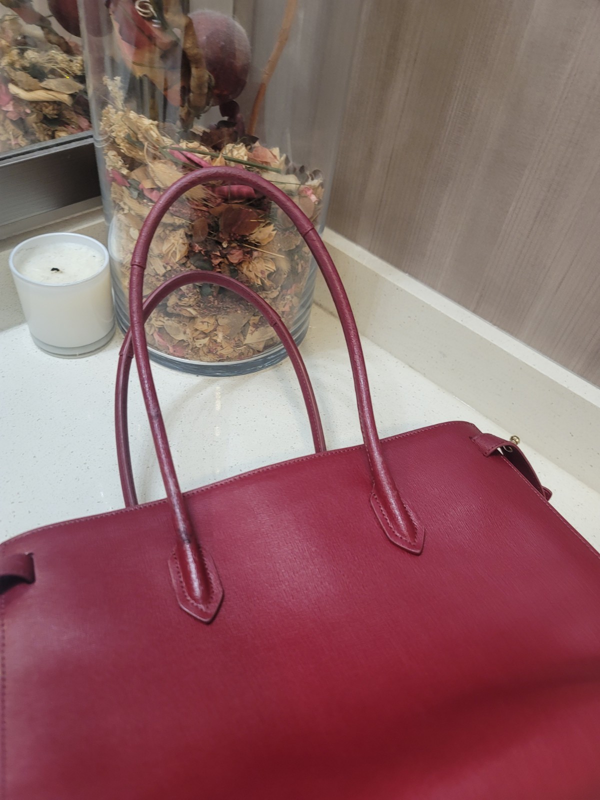 Furla Pin Leather Top-Handle Satchel Handbag Dark Red/Crimson