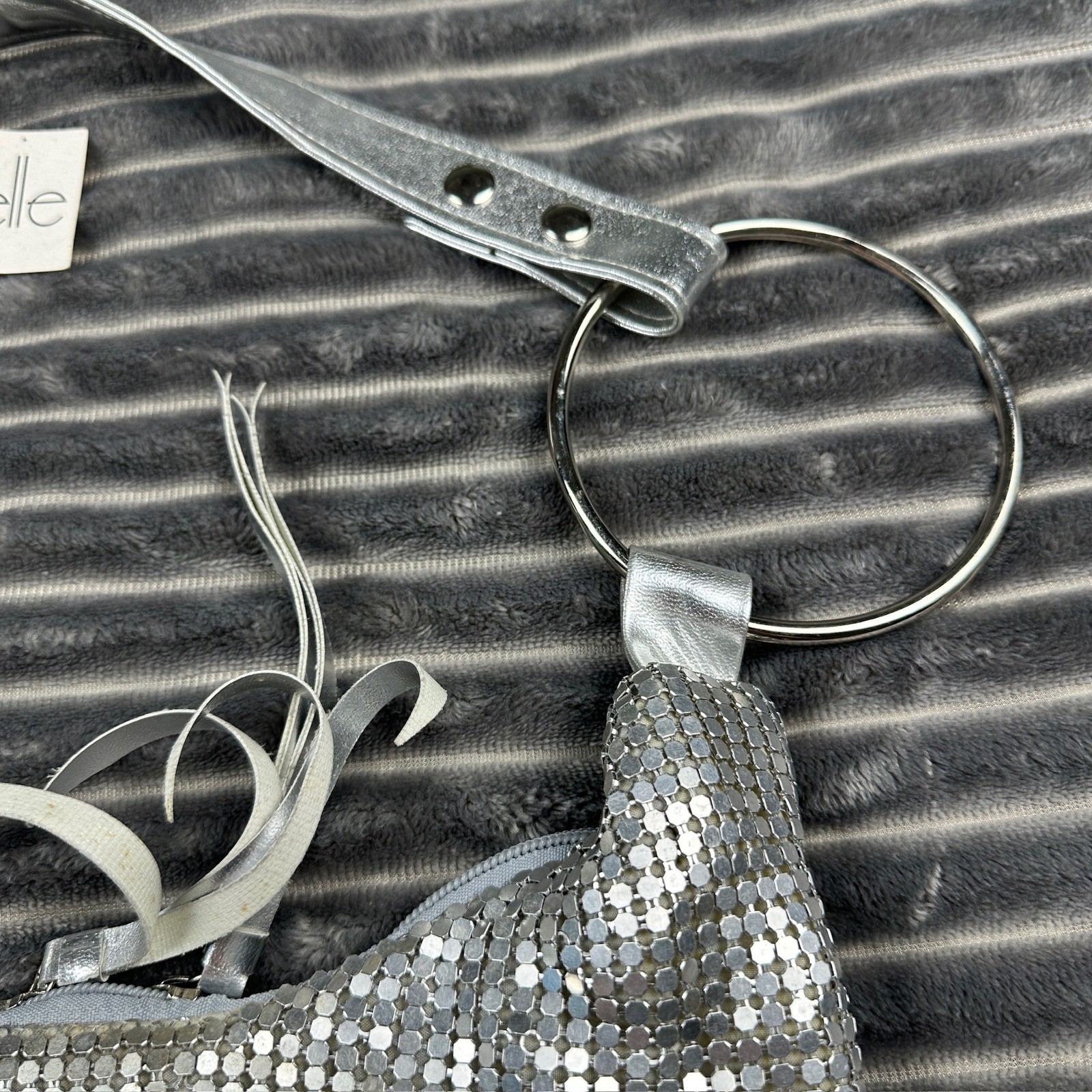Jizelle Silver Metal Mesh Hobo Bag Y2K Chainmail O-Ring Shoulder Bag NWT