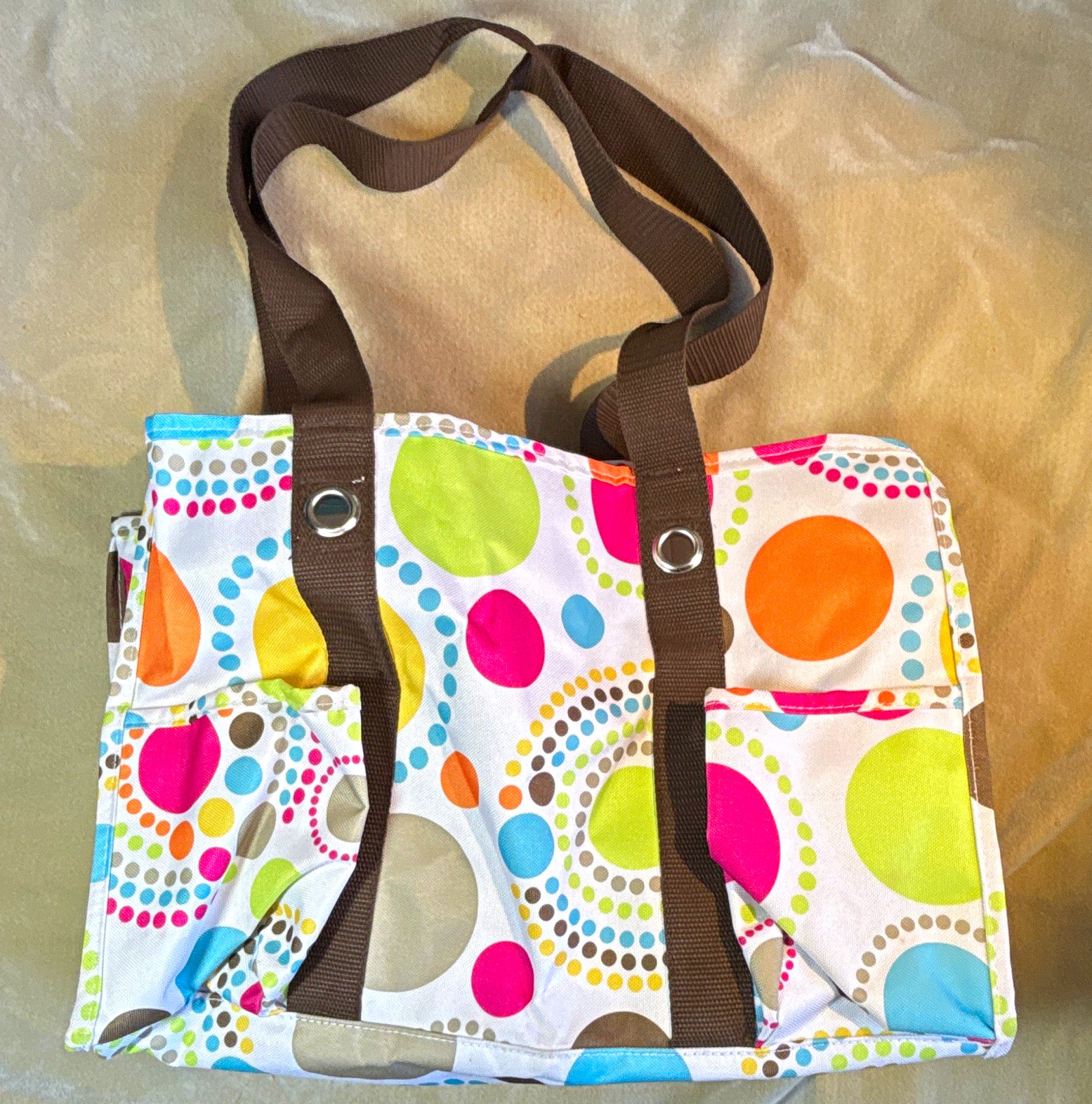 Thirty-One Multicolor Polka Dot Medium Tote Bag Lined Inner/Outer Pockets
