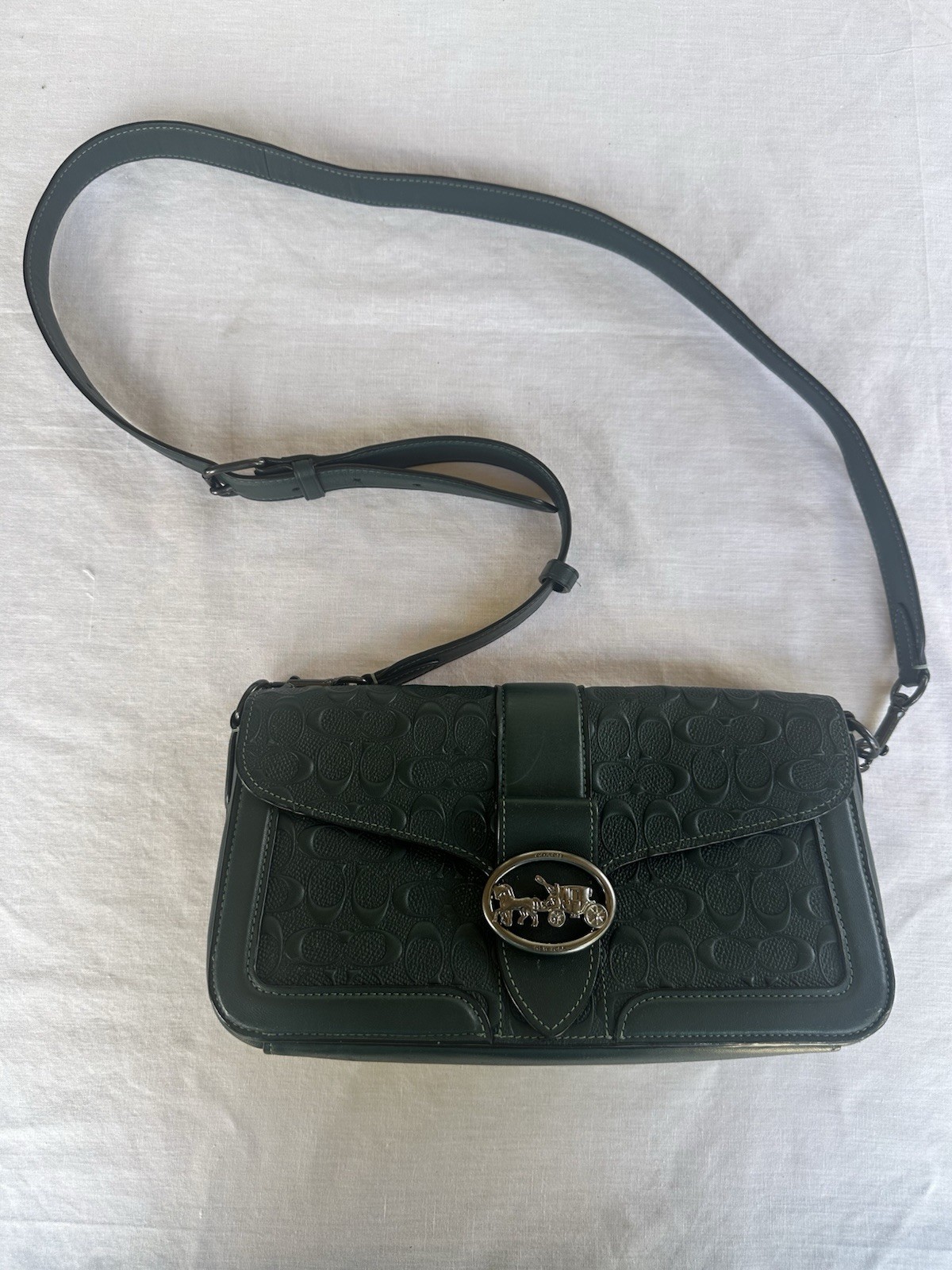 Coach J2147-C6255 Hunter Green Horse & Carriage Embossed Leather Crossbody