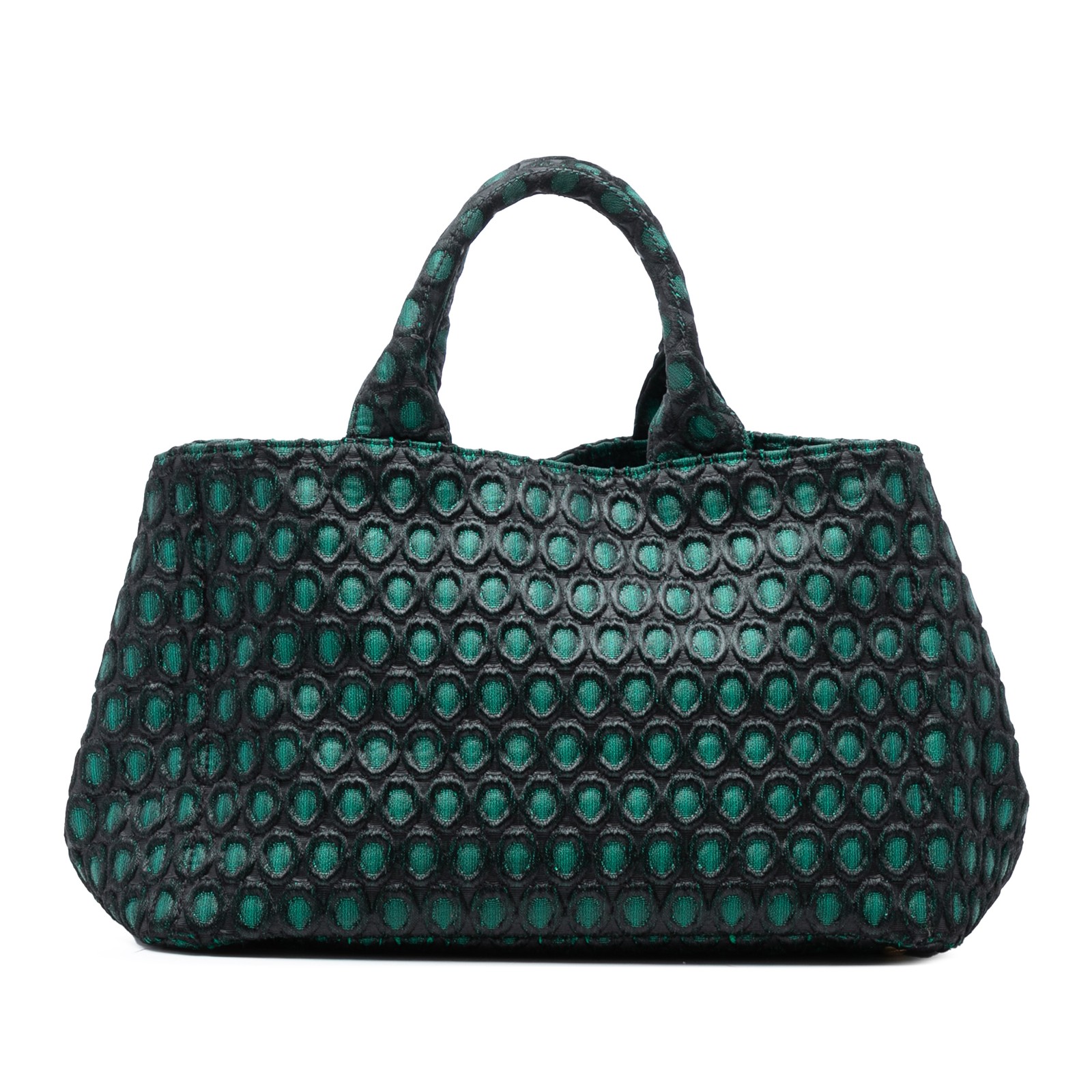 Prada Tessuto Broccato Canapa Tote Pre-Loved Dark Green
