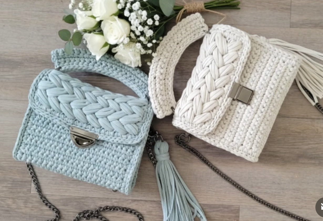 Crochet Women’s Bag Cotton T Shirt Bag Handmade Shoulder Bag