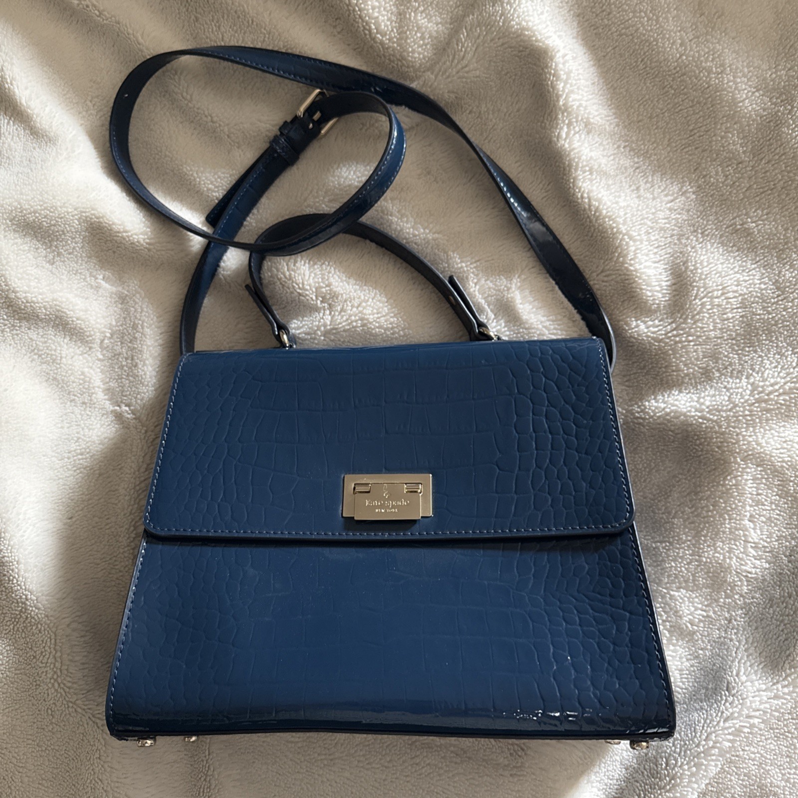 Kate Spade Knightsbridge Doris Blue Leather Croc Embossed Purse Handbag NWOT