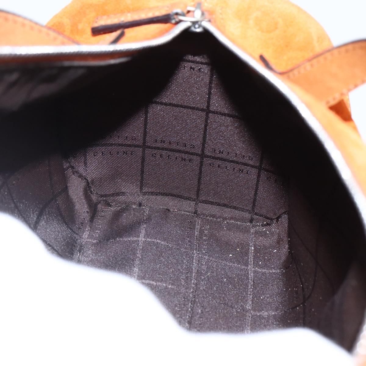 CELINE C Macadam Canvas Boston Bag Suede Orange Silver Auth gh1851