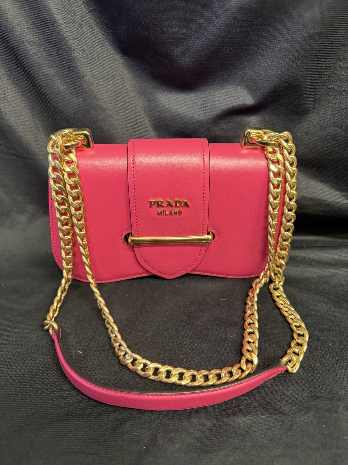 Prada Sidonie Calfskin Handbag Pink and Gold Chain Strap
