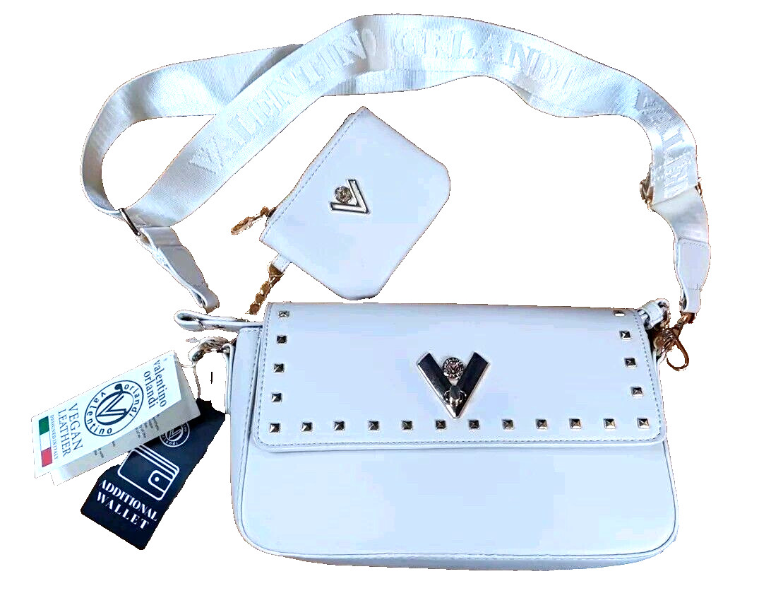 Valentino Orlandi Designer Crossbody Bag Purse Bone Gold Wallet Vegan Brand New