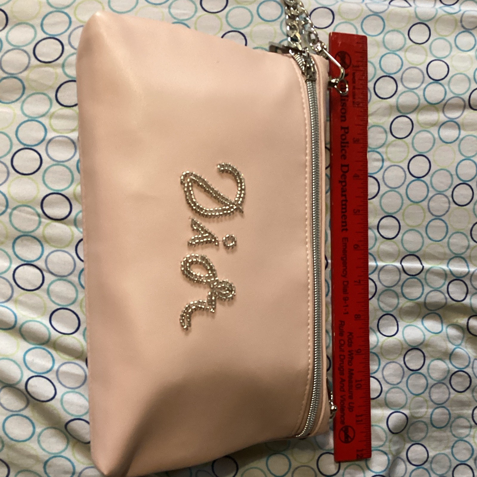 Dior Pink Logo Zip Shoulder Bag Silver Chain Strap Rhinestone Accents