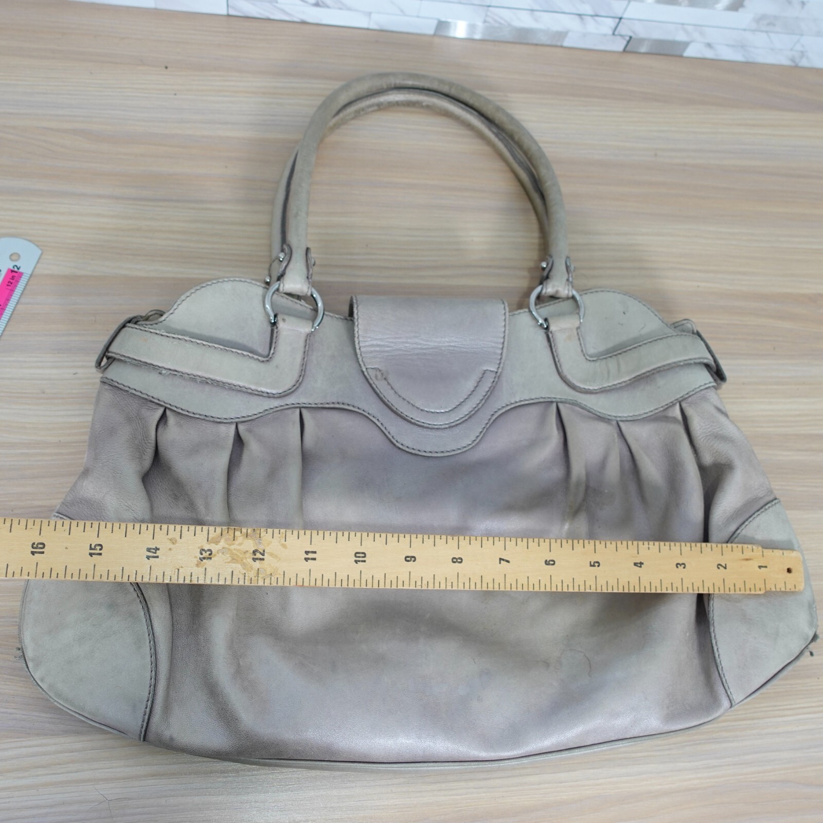 Vtg SALVATORE FERRAGAMO Bag Leather Beige Buckle Purse Handbag Marissa Gancini