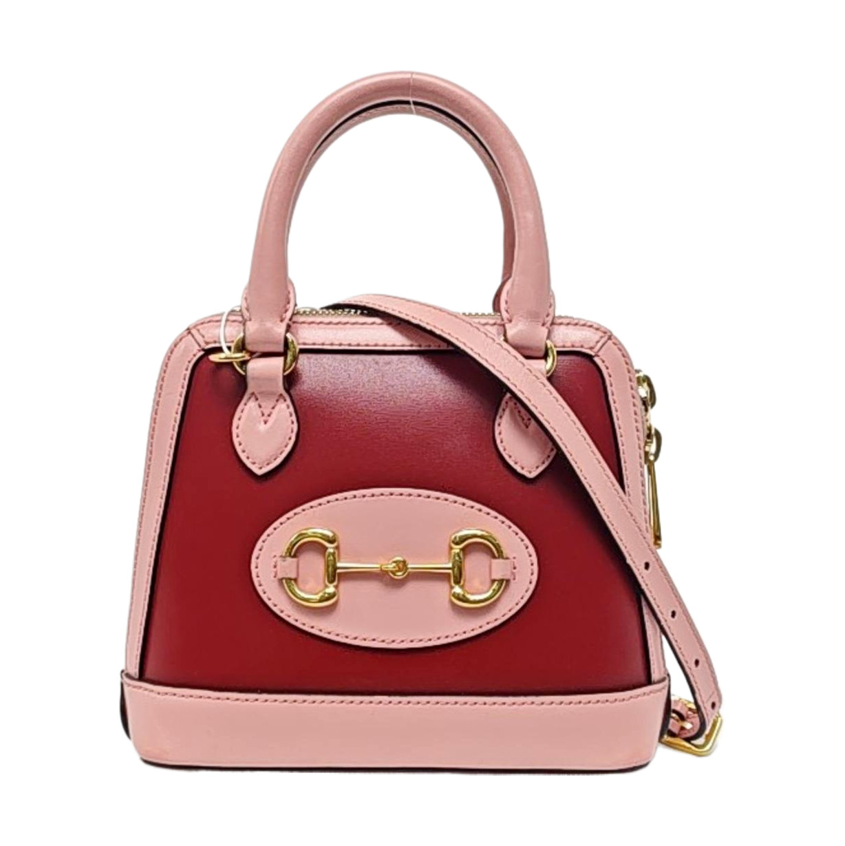 Auth GUCCI Horsebit 1955 Pink Red Leather Small Top Handle Shoulder Crossbody