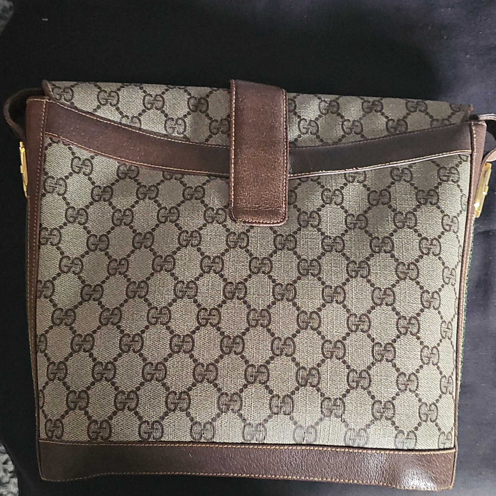 Gucci Beige/Brown GG Pattern Shoulder Bag Magnetic Closure Lined Gold Hardware