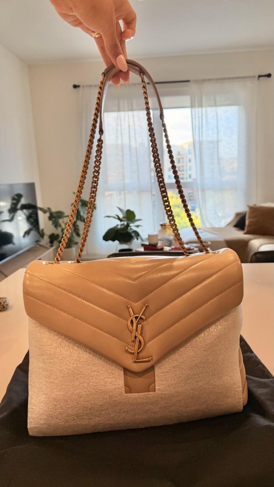 Saint Laurent Loulou Shoulder Bag Medium Dark Beige Leather