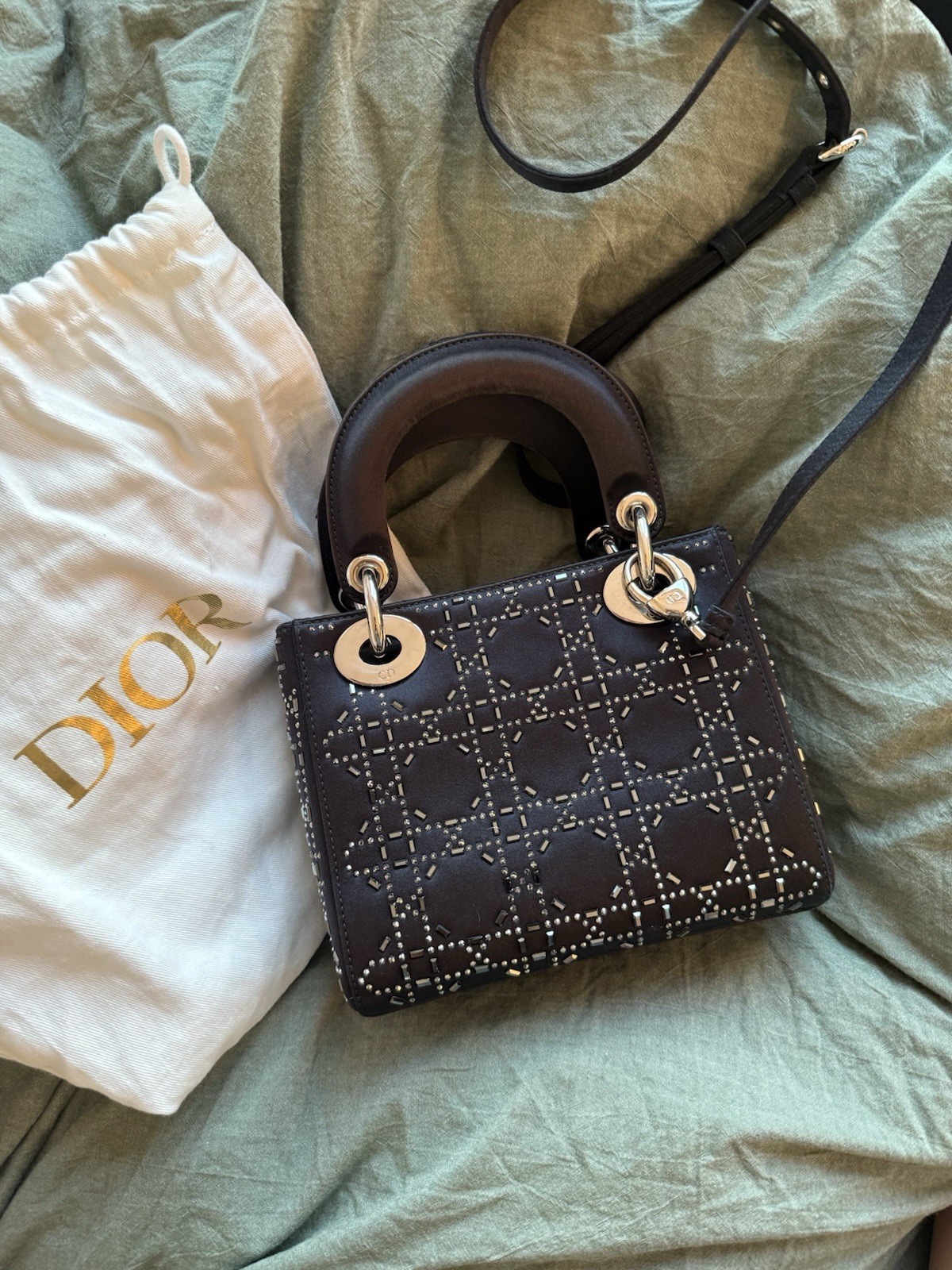 Dior Dark Navy Satin Crystal Lady Dior Mini