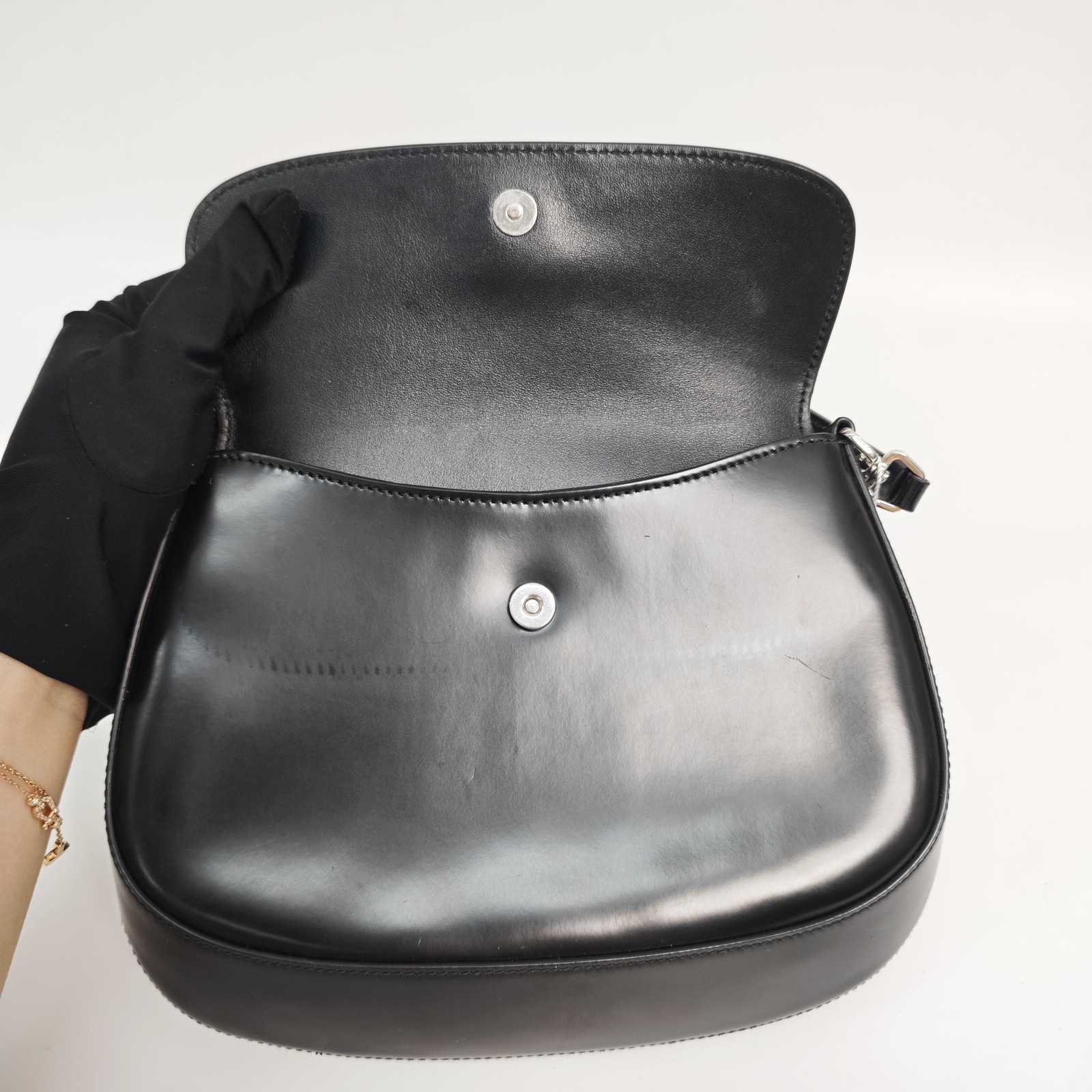 Prada Cleo Normal Black Glossy Cowhide Shoulder Crossbody Bag Duty Paid