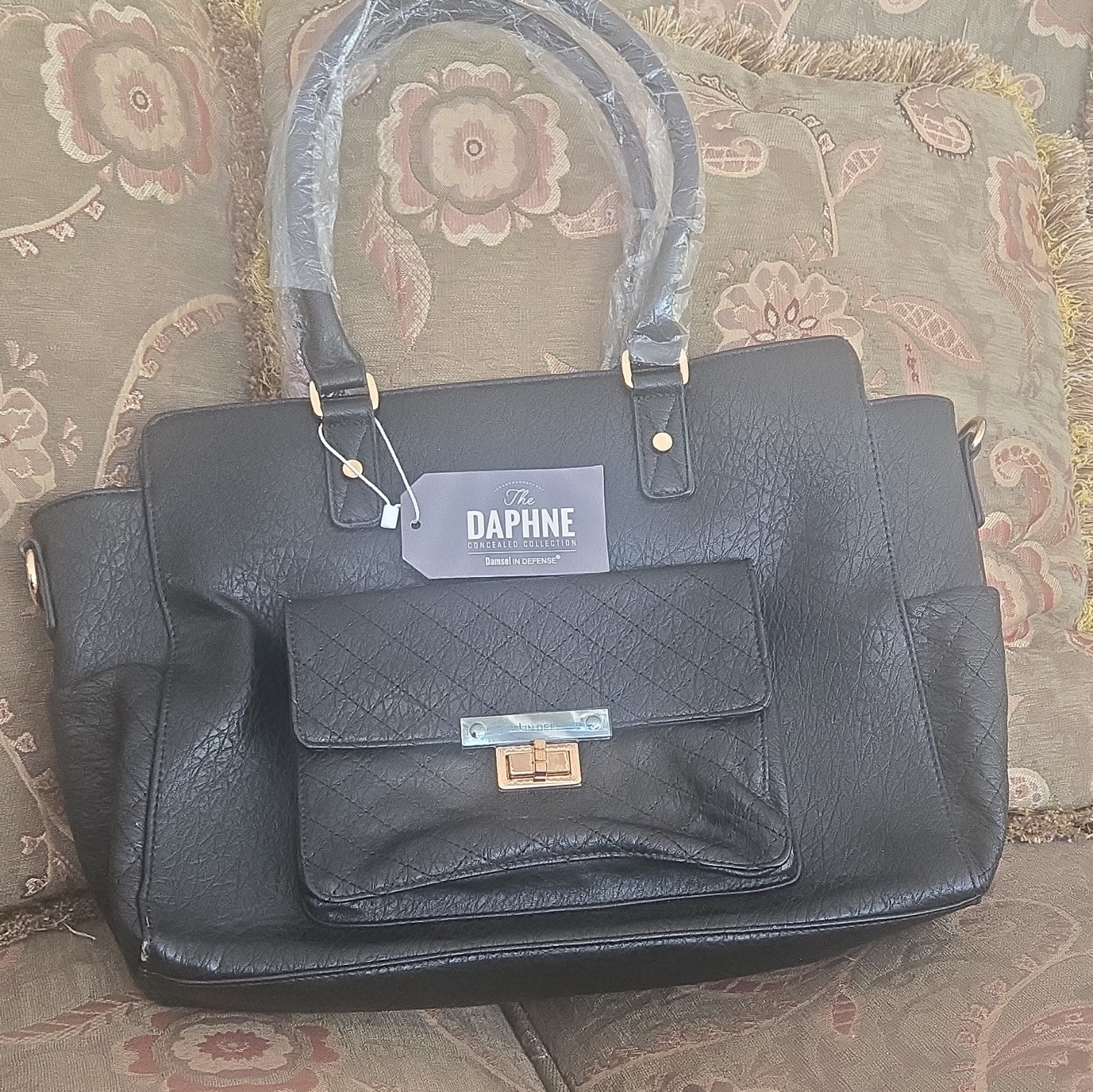 Damsel in Defense Concealed Collection Black Satchel Zip Turn Lock Det Strap