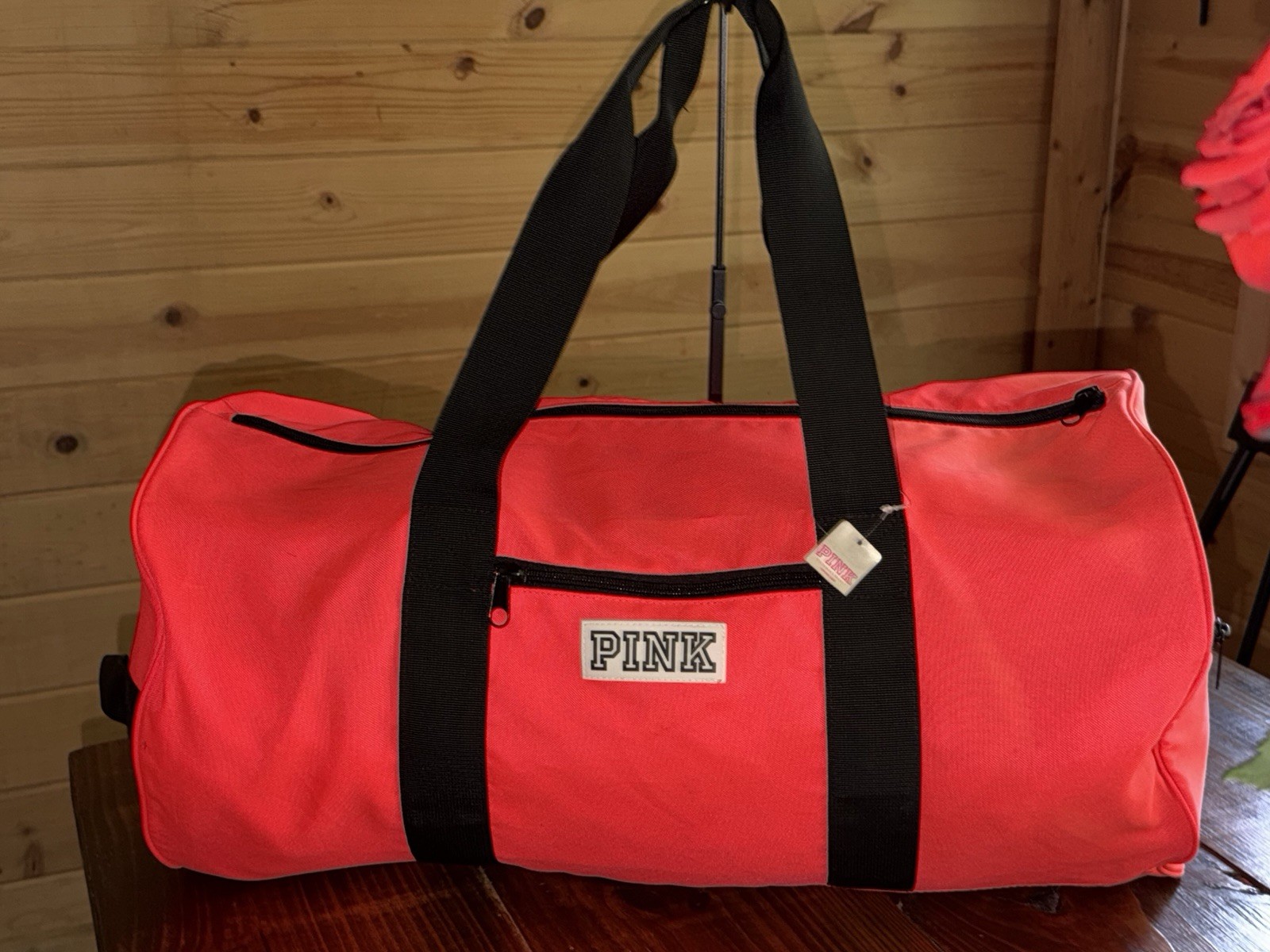 Victoria’s Secret PINK Gym Duffle Bag Neon Orange Ombré Logo Weekender Travel