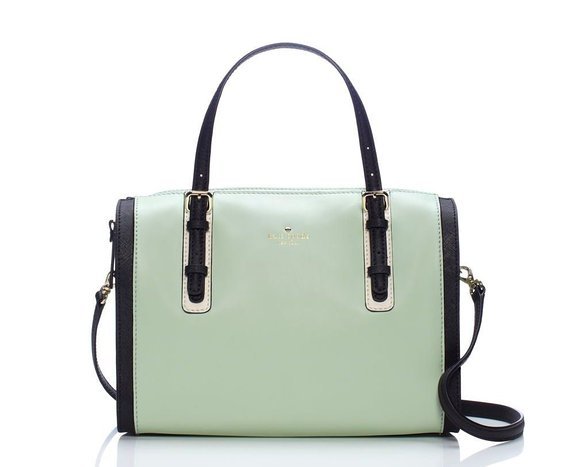 Kate Spade Satchel Kinslow Bedford Square Bag Leather Mocha, Pastel Green